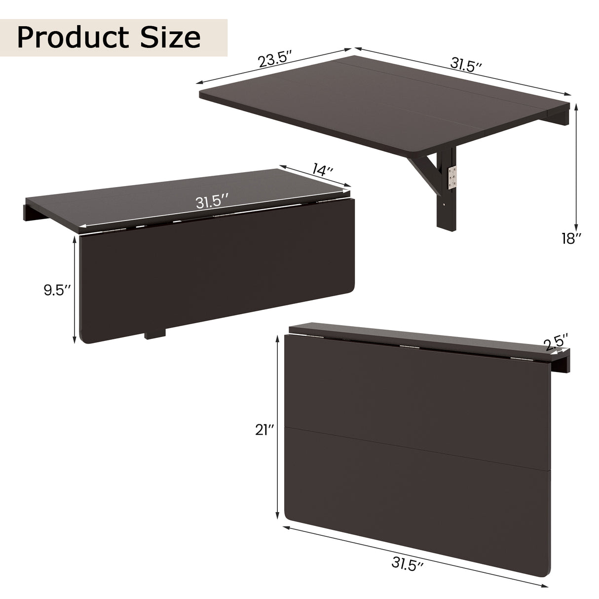 31.5 x 23.5 Inch Wall Mounted Folding Table for Small Spaces