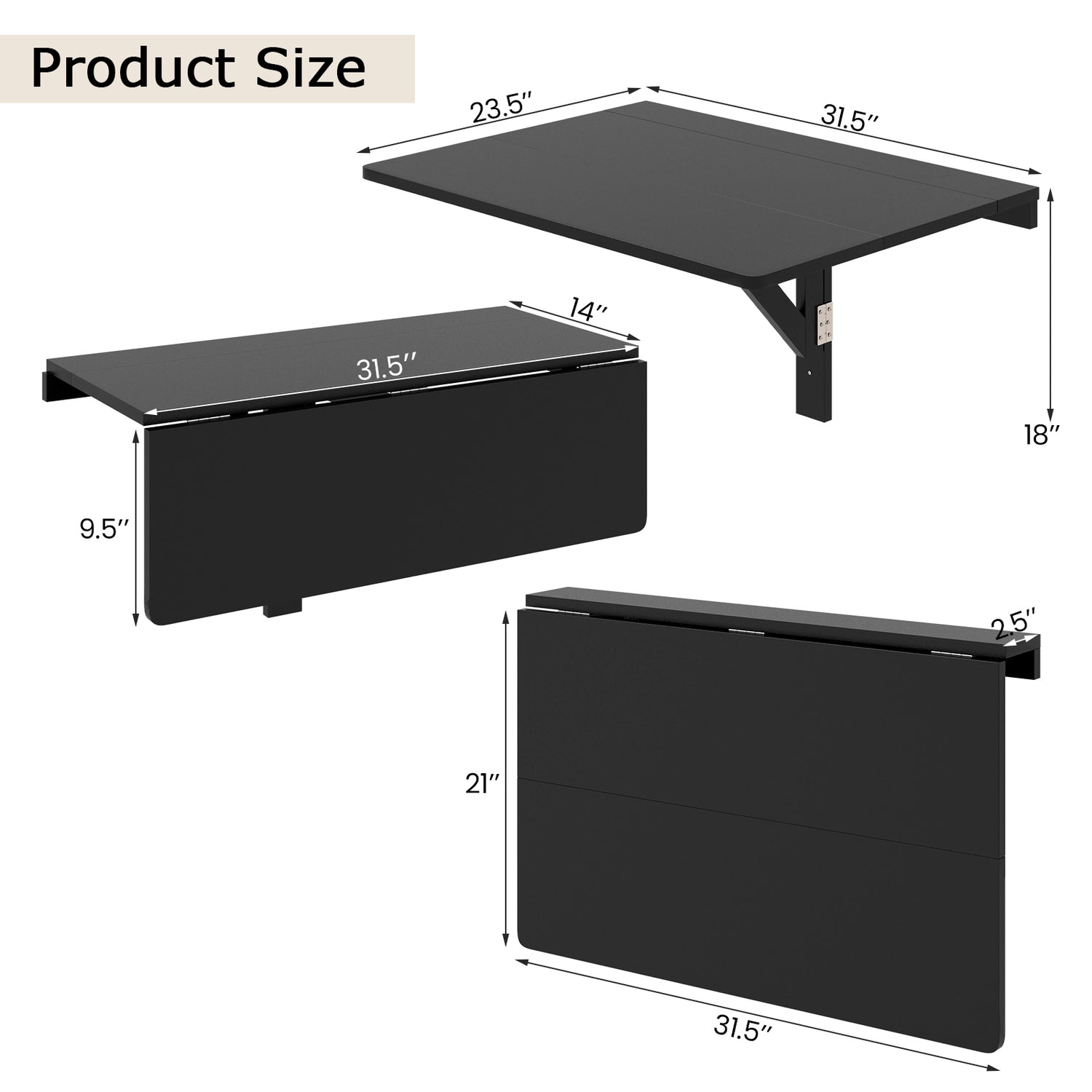 31.5 x 23.5 Inch Wall Mounted Folding Table for Small Spaces