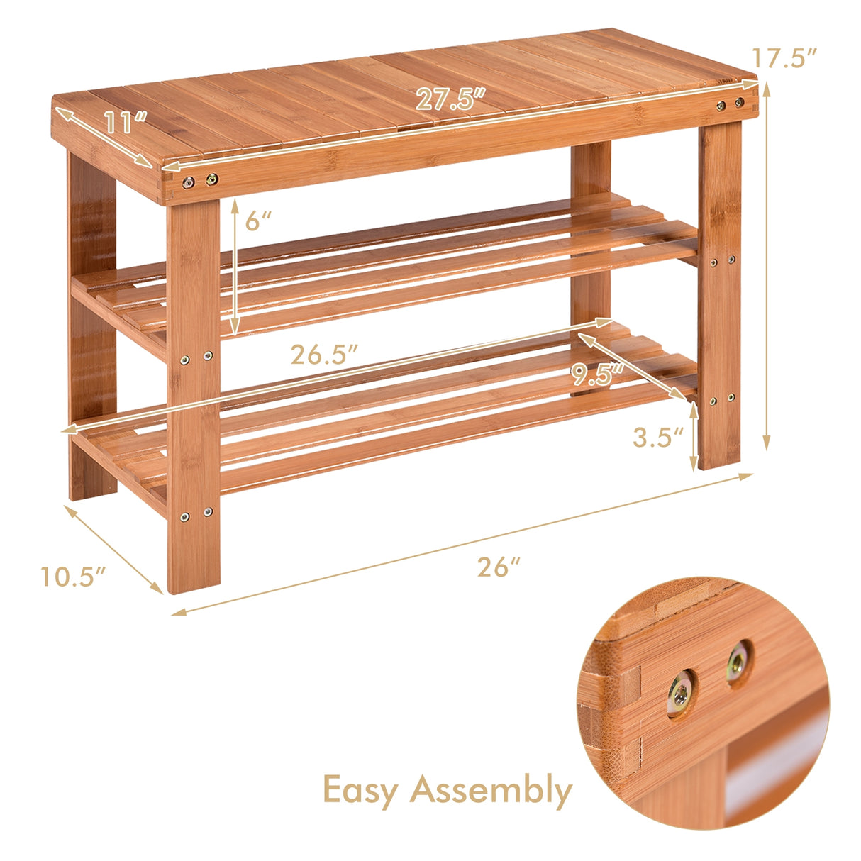 3 Tier Bamboo Bench Storage Shoe Shelf
