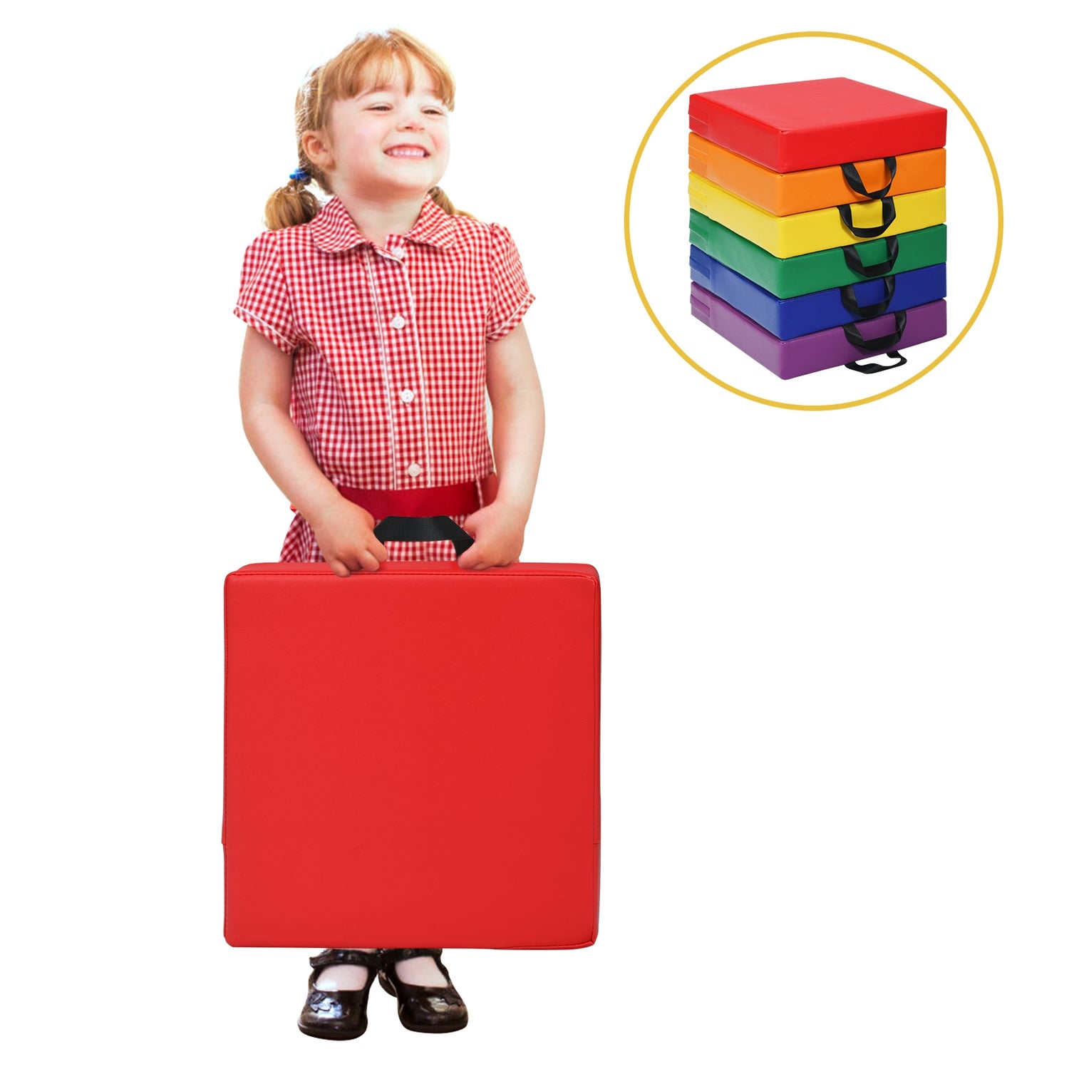 6 Pieces 15 Inches Square Toddler Floor Cushions Flexible Soft Foam Seating with Handles