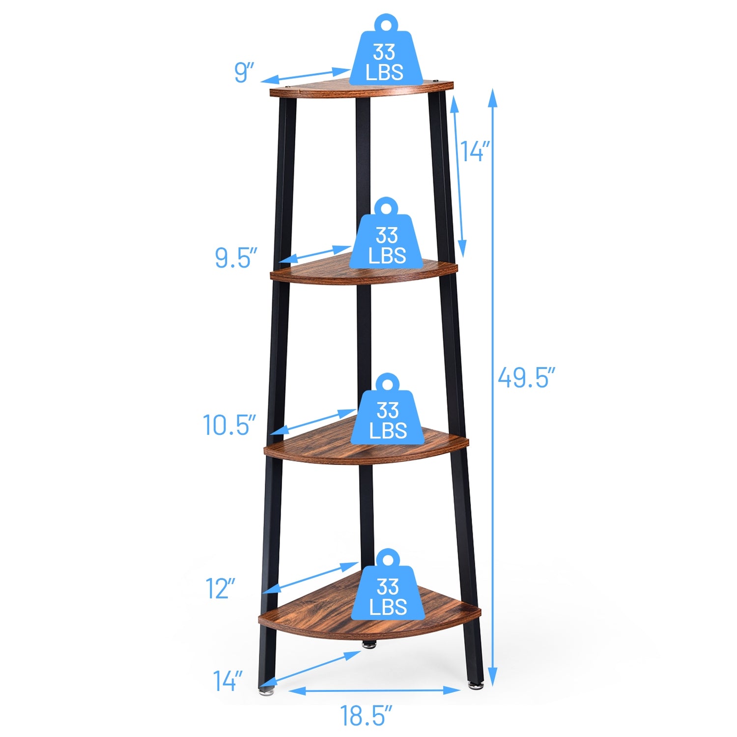 4-Tier Corner Shelf Metal Storage Rack Domestic Bookcase-Black