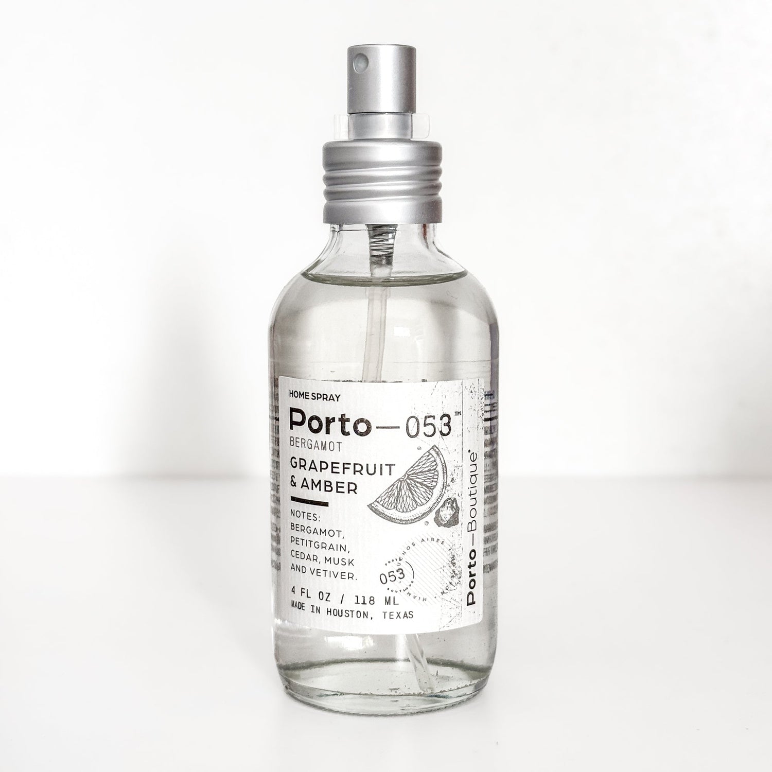 Room Spray – Linen & Fabric Freshener – High Fragrance Concentration Porto-053 – Vegan & Handmade in USA – 4 oz Clear Glass Bottle