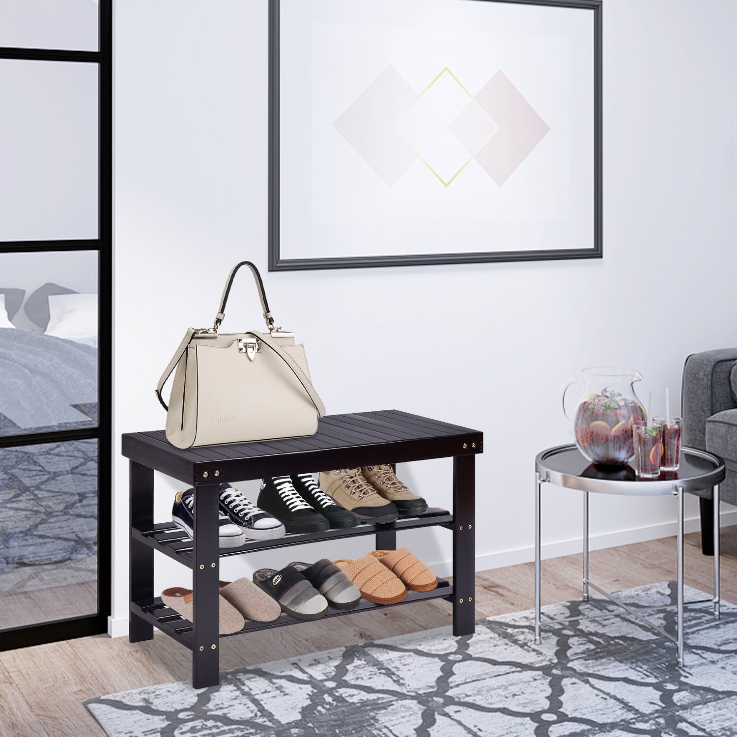 3 Tier Bamboo Bench Storage Shoe Shelf