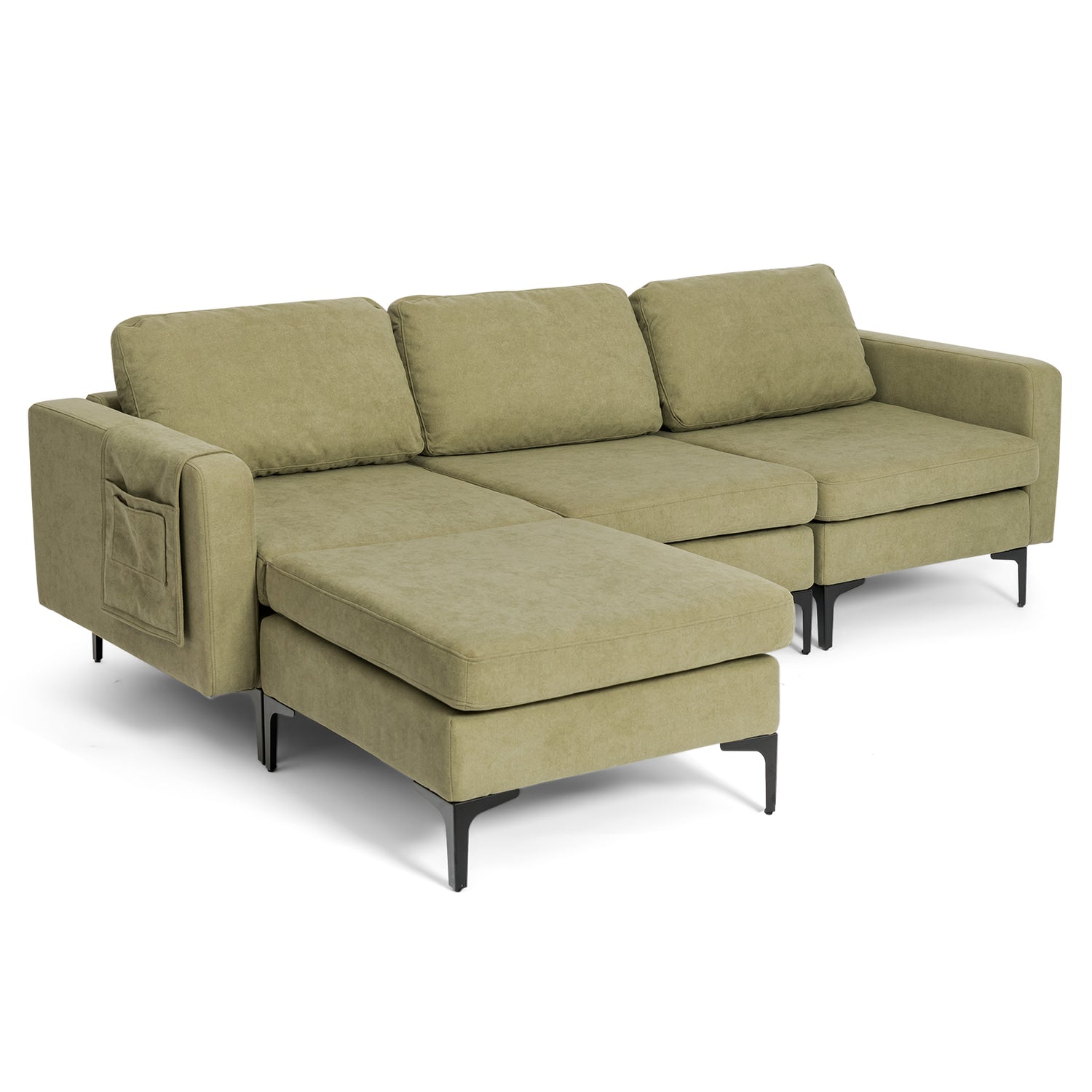 Modular 3-Seat L-shaped Sectional Sofa with Reversible Chaise and 2 USB Ports