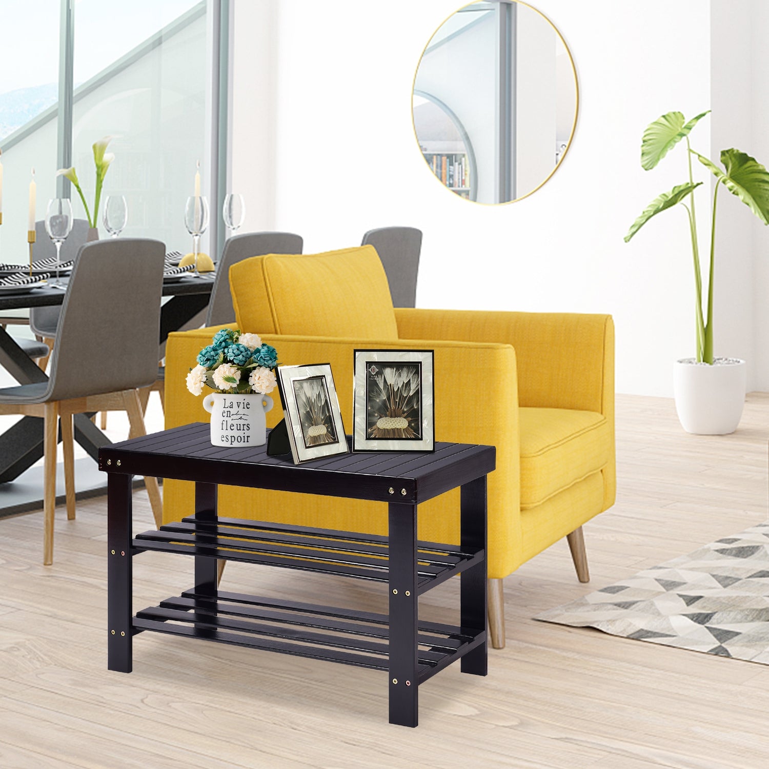 3 Tier Bamboo Bench Storage Shoe Shelf