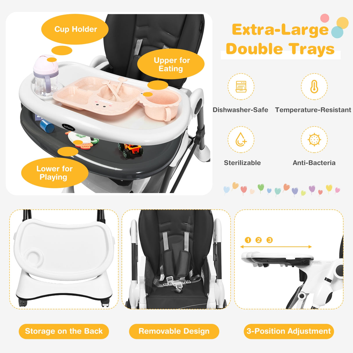A-Shaped High Chair with 4 Lockable Wheels