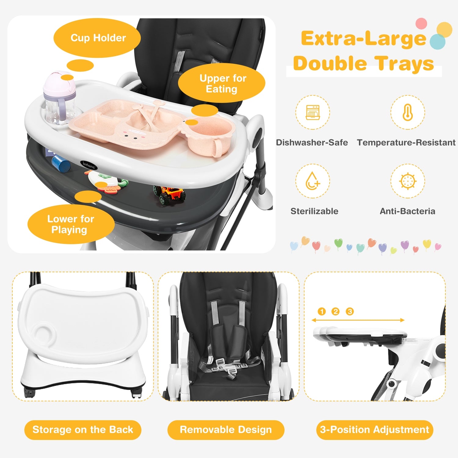 A-Shaped High Chair with 4 Lockable Wheels