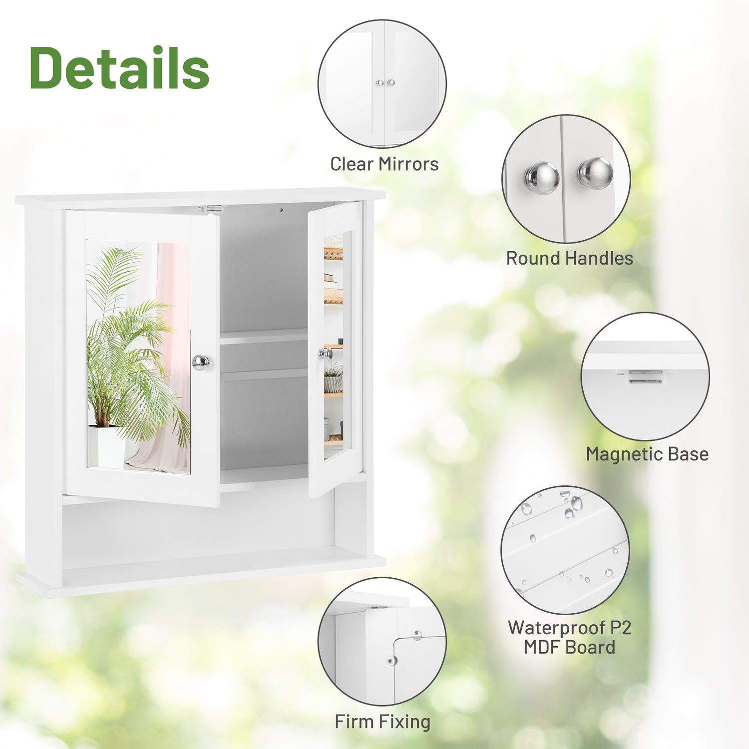 Bathroom Wall Cabinet with Double Mirror Doors