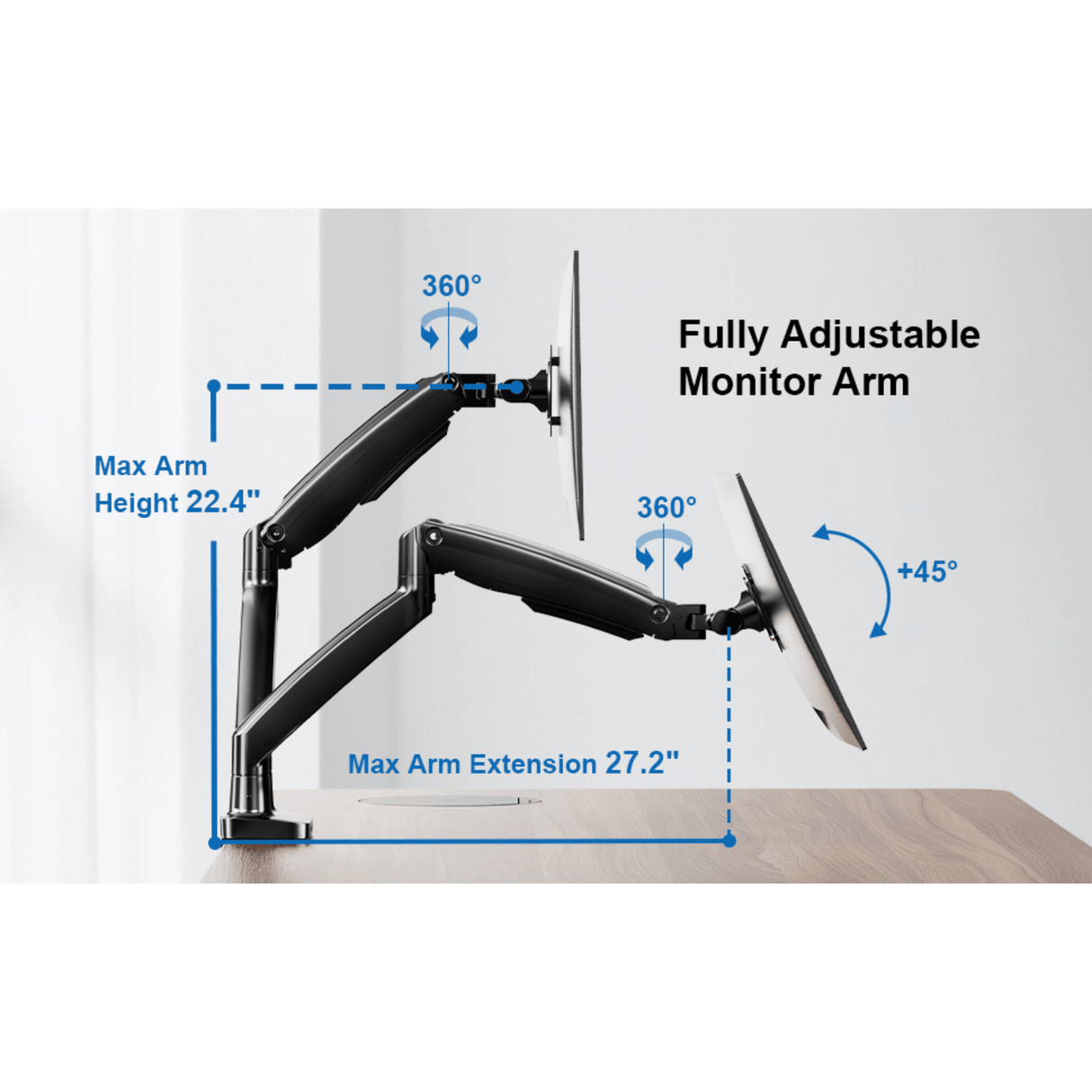 ErgoAV ErgoLink Motion Desk Mount for Dual Monitors up to 34" and 22 lbs