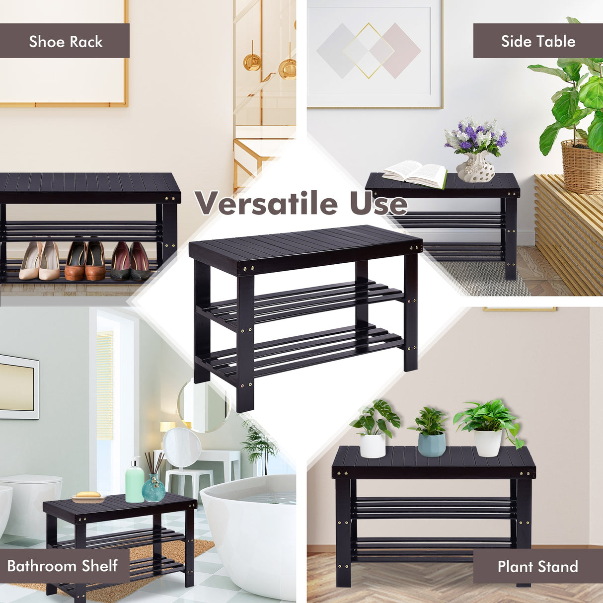 3 Tier Bamboo Bench Storage Shoe Shelf