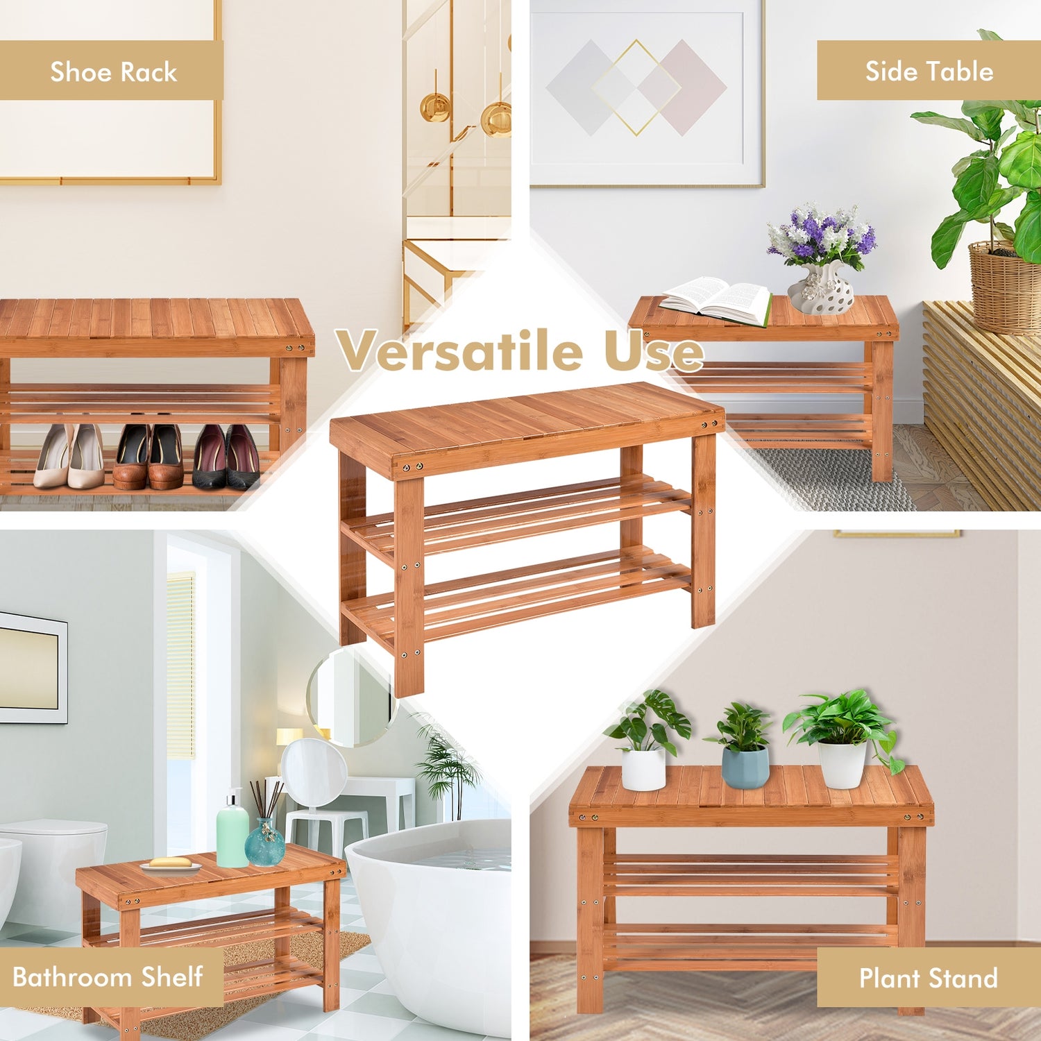 3 Tier Bamboo Bench Storage Shoe Shelf