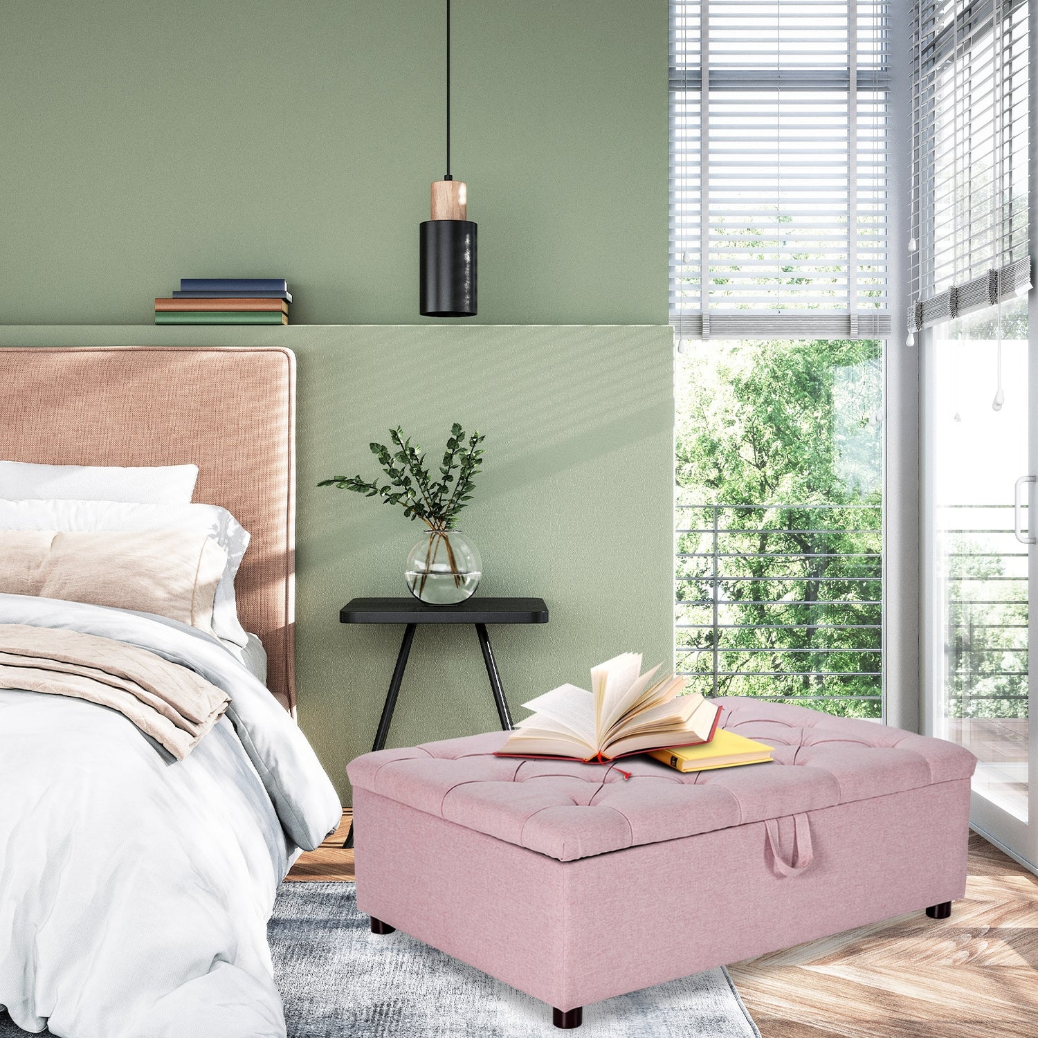Folding Ottoman Sleeper Bed with Mattress for Guest Bed and Office Nap-Pink