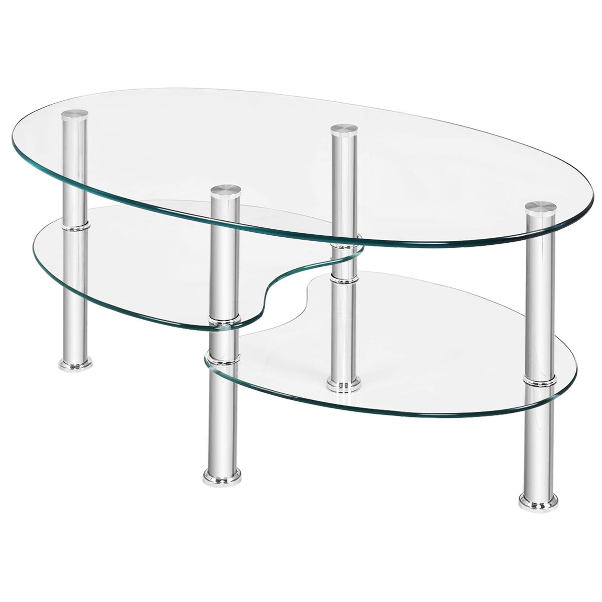 Tempered Glass Oval Side Coffee Table