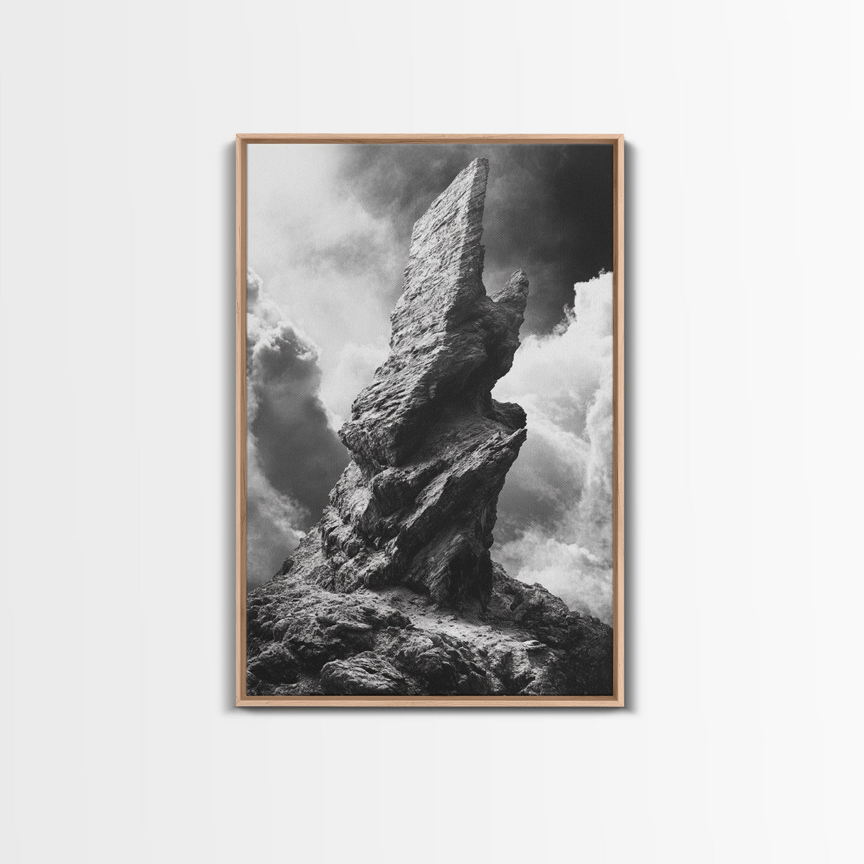 Abstract Rock Tower, Nature Photography, Stormy Sky, Canvas Print, Rustic Decor, Earthy Wall Art, Living Room Art, Moody Landscape Print
