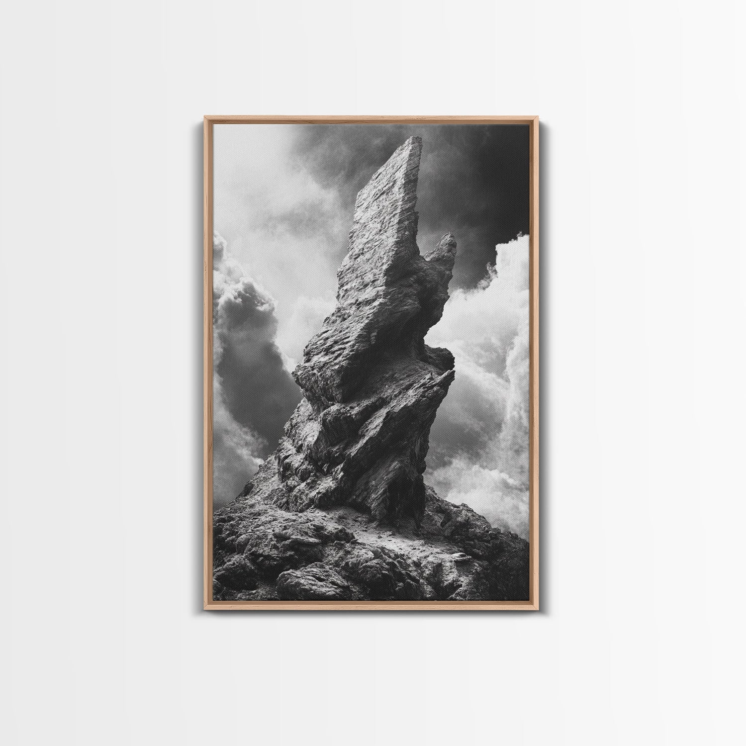 Abstract Rock Tower, Nature Photography, Stormy Sky, Canvas Print, Rustic Decor, Earthy Wall Art, Living Room Art, Moody Landscape Print