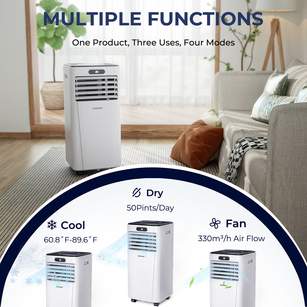 10000 BTU 4-in-1 Portable Air Conditioner with Dehumidifier and Fan Mode