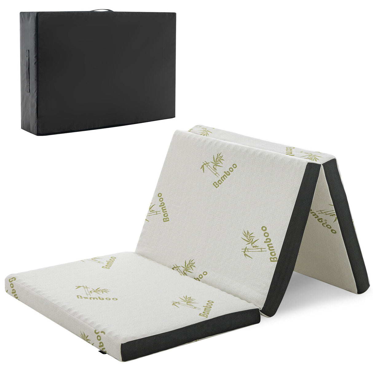 Queen 3 Inch Tri-fold Memory Foam Floor Mattress Topper Portable with Carrying Bag