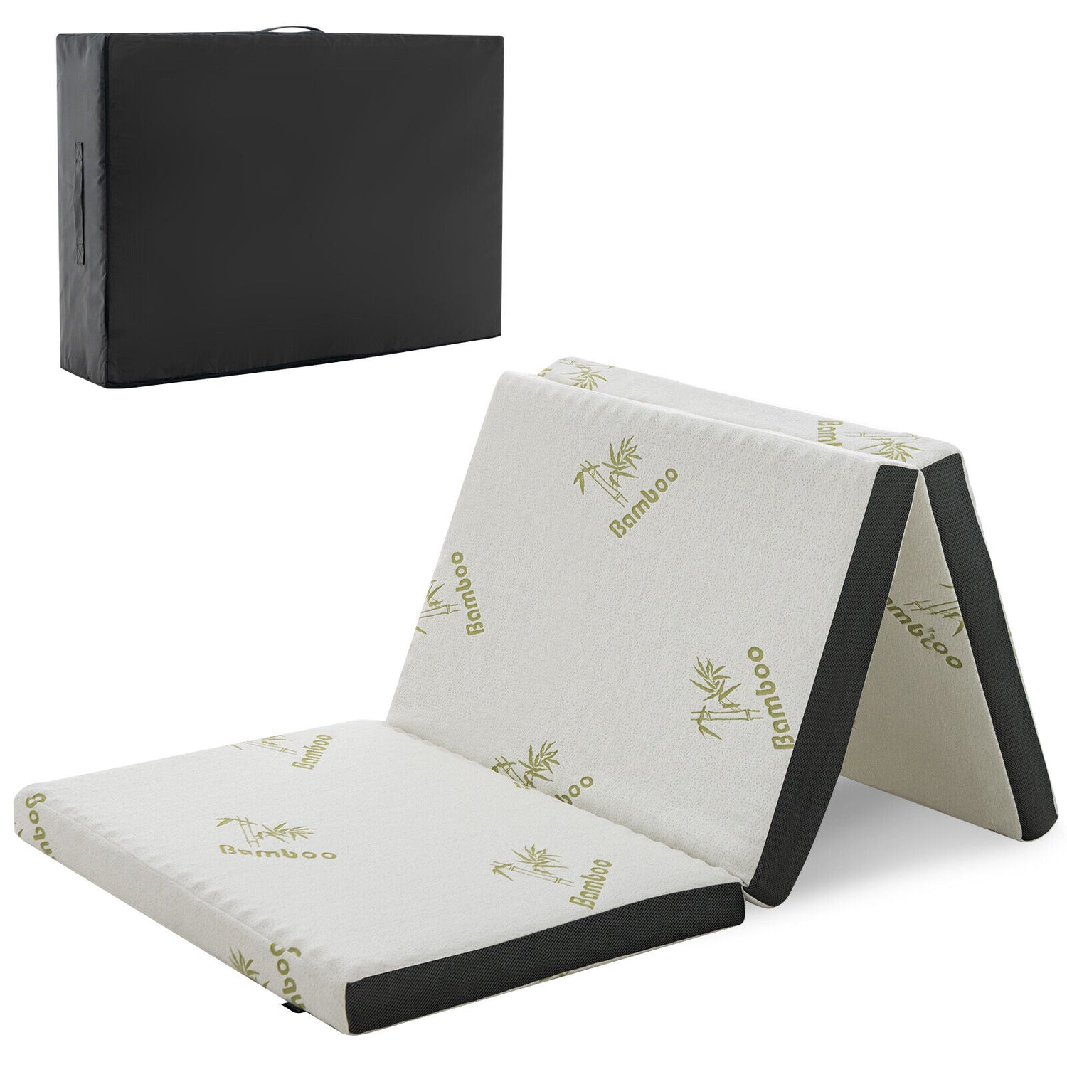 Queen 3 Inch Tri-fold Memory Foam Floor Mattress Topper Portable with Carrying Bag