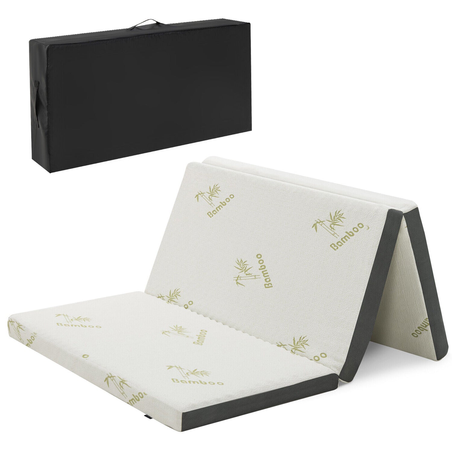 Queen 3 Inch Tri-fold Memory Foam Floor Mattress Topper Portable with Carrying Bag
