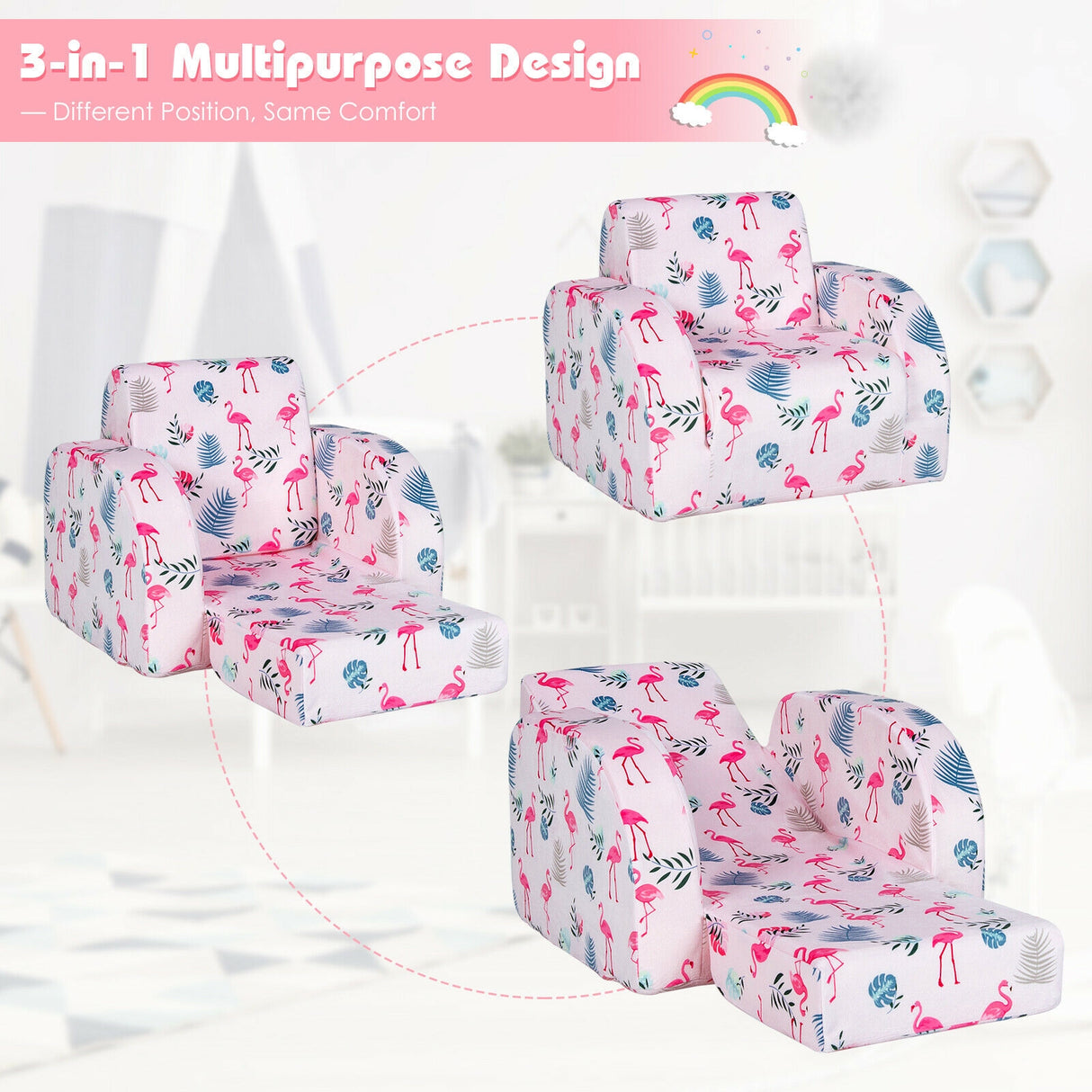 3-in-1 Convertible Kid Sofa Bed Flip-Out Chair Lounger for Toddler