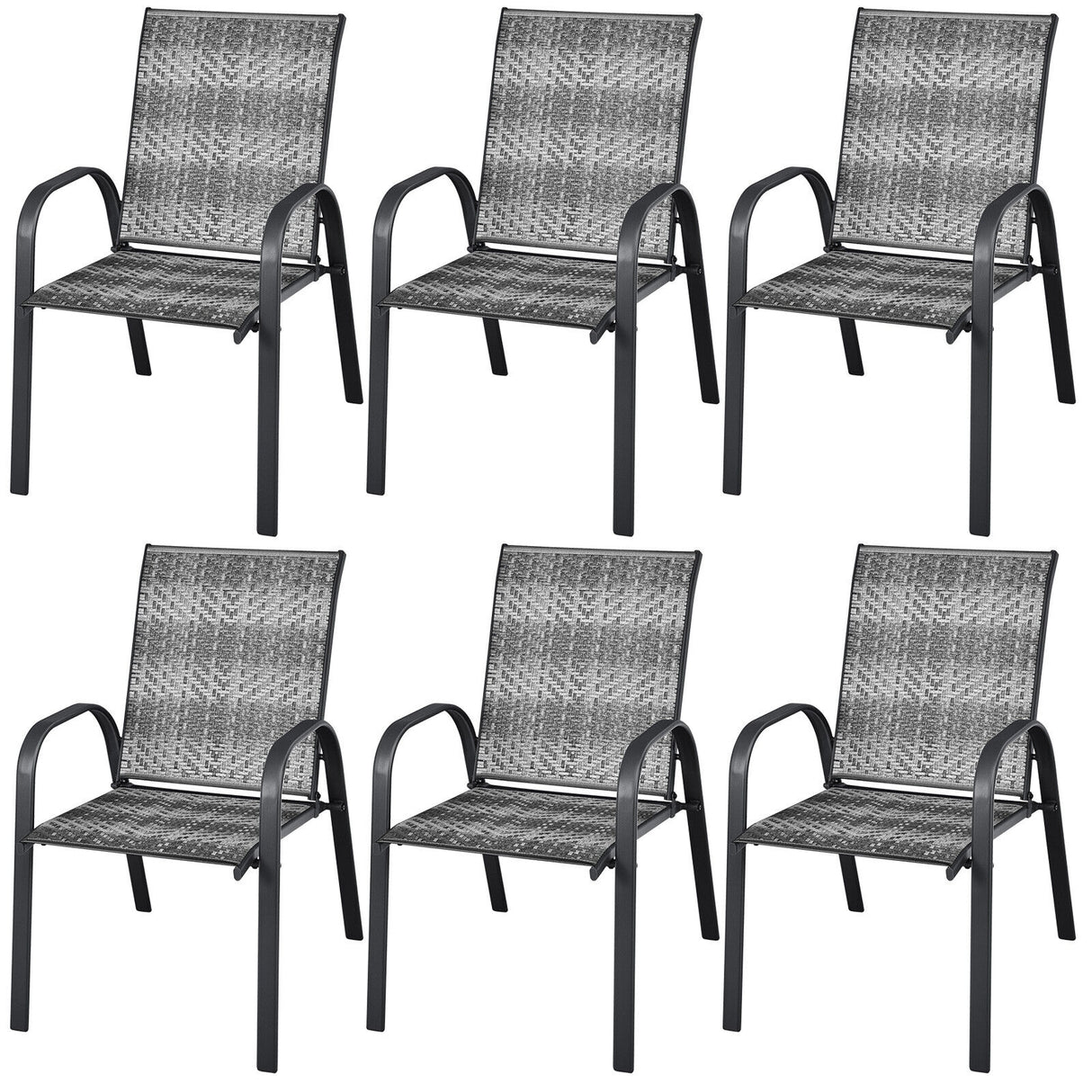 Set of 6 Outdoor PE Wicker Stackable Chairs with Sturdy Steel Frame
