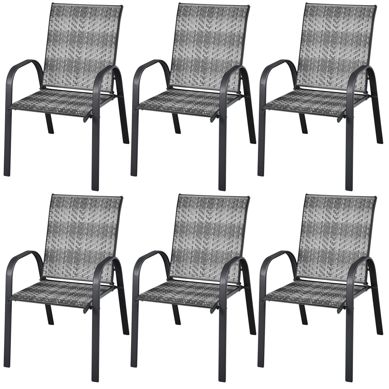 Set of 6 Outdoor PE Wicker Stackable Chairs with Sturdy Steel Frame