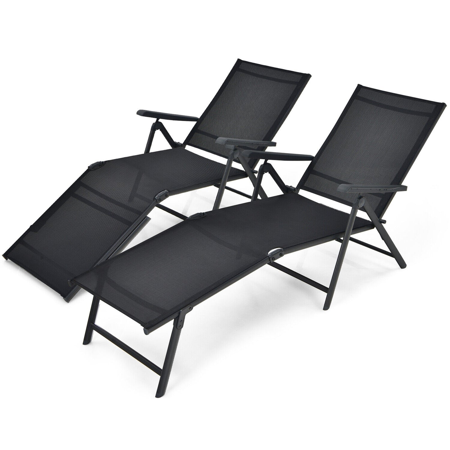 2 Pieces Foldable Chaise Lounge Chair with 2-Position Footrest