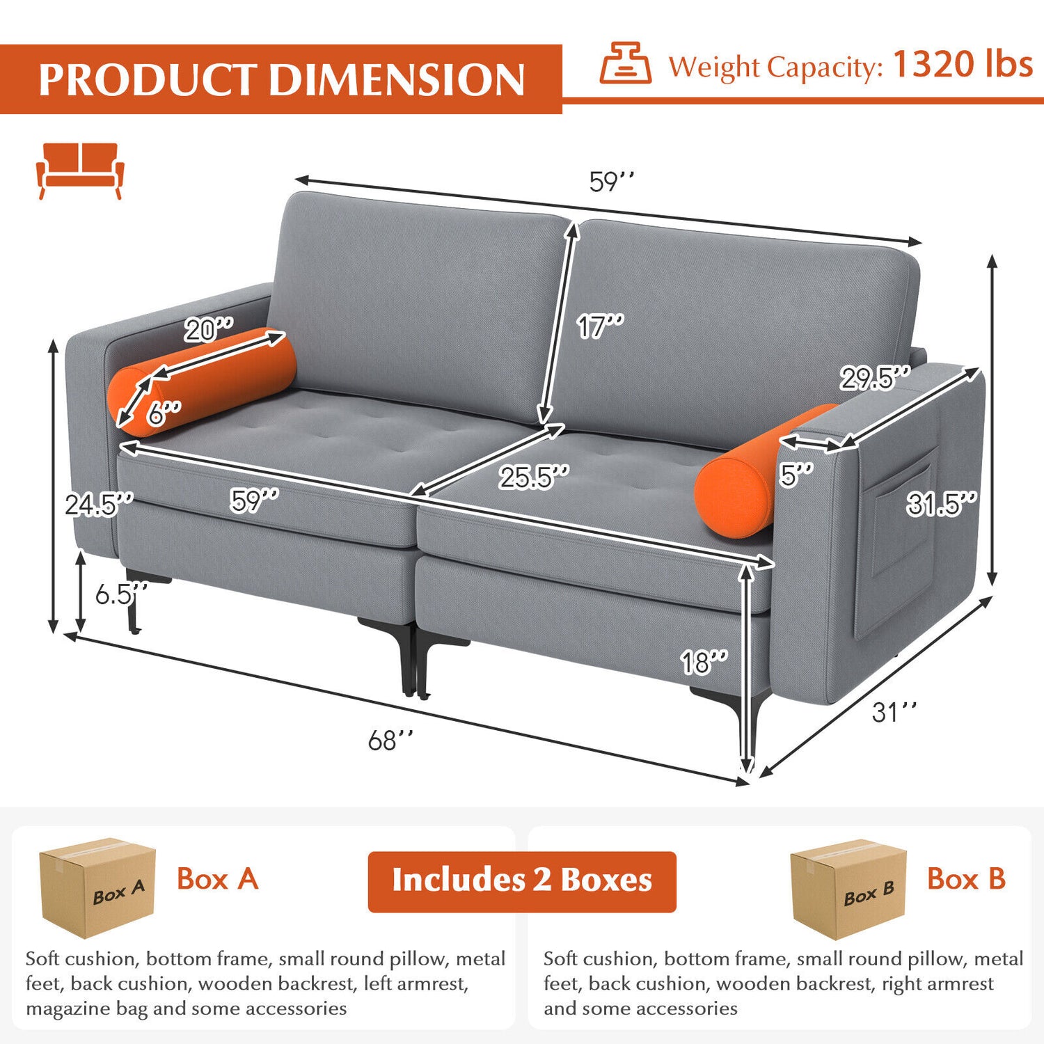Modular 1/2/3/4-Seat L-Shaped Sectional Sofa Couch with Socket USB Port-2