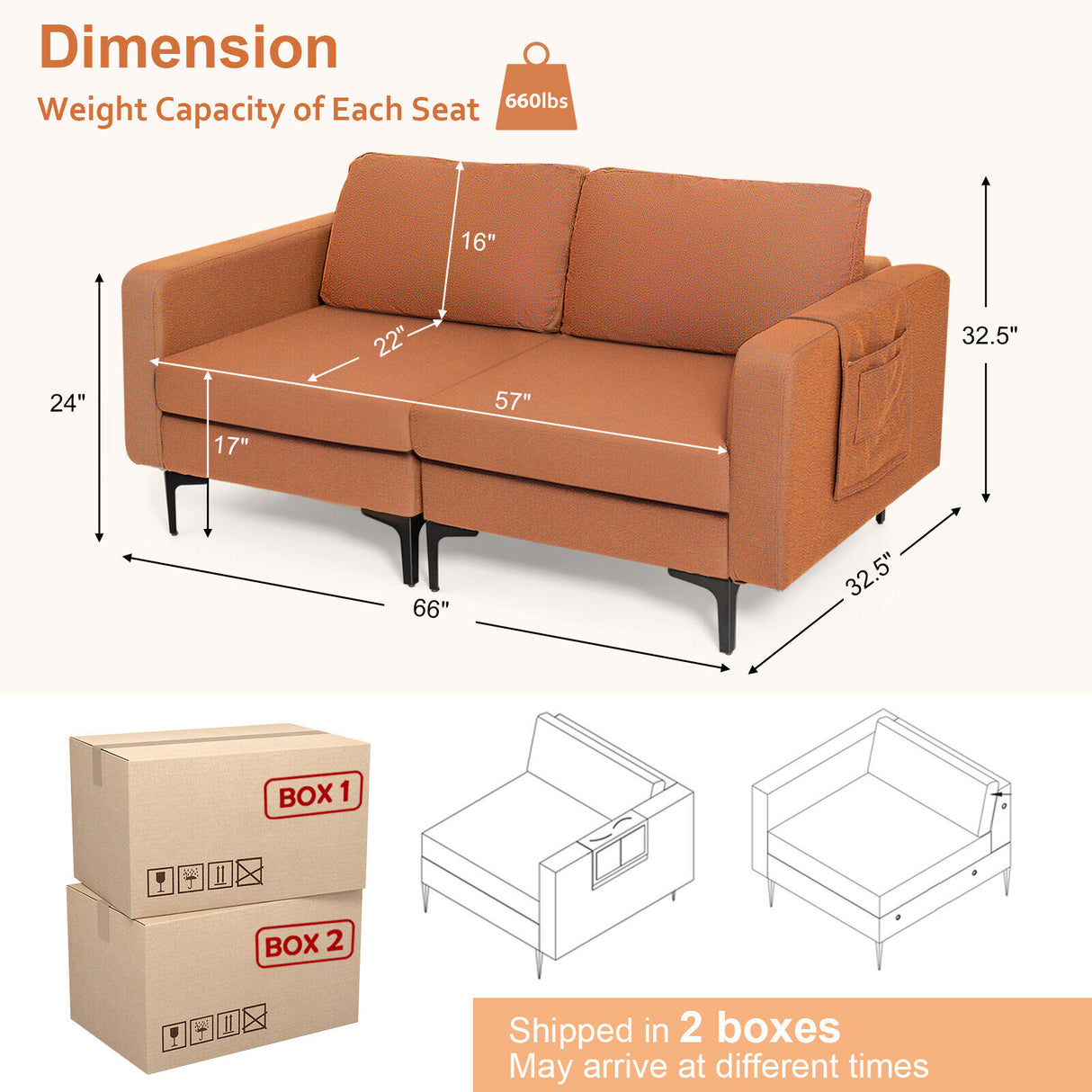 1/2/3/4-Seat Convertible Sectional Sofa with Reversible Ottoman-2