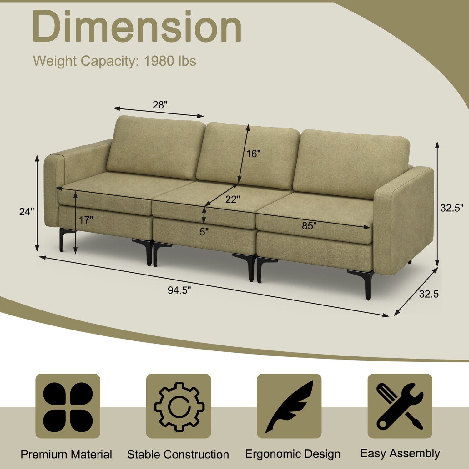 1/2/3/4-Seat Convertible Sectional Sofa with Reversible Ottoman-3