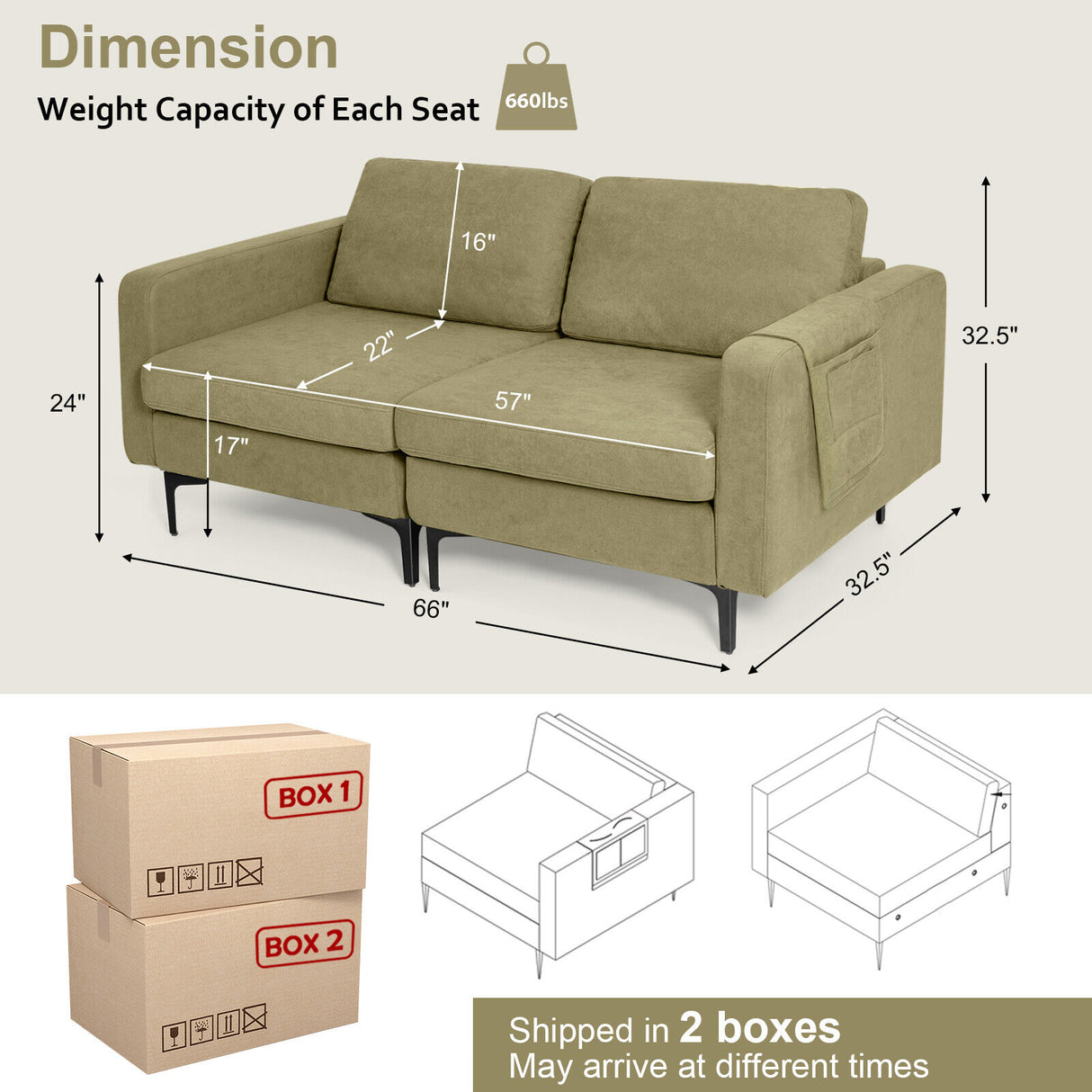 1/2/3/4-Seat Convertible Sectional Sofa with Reversible Ottoman-2