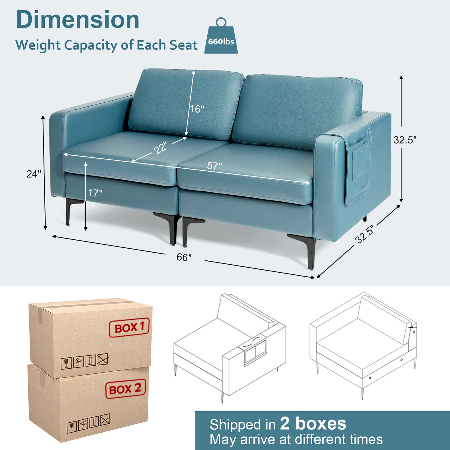 1/2/3/4-Seat Convertible Sectional Sofa with Reversible Ottoman-2