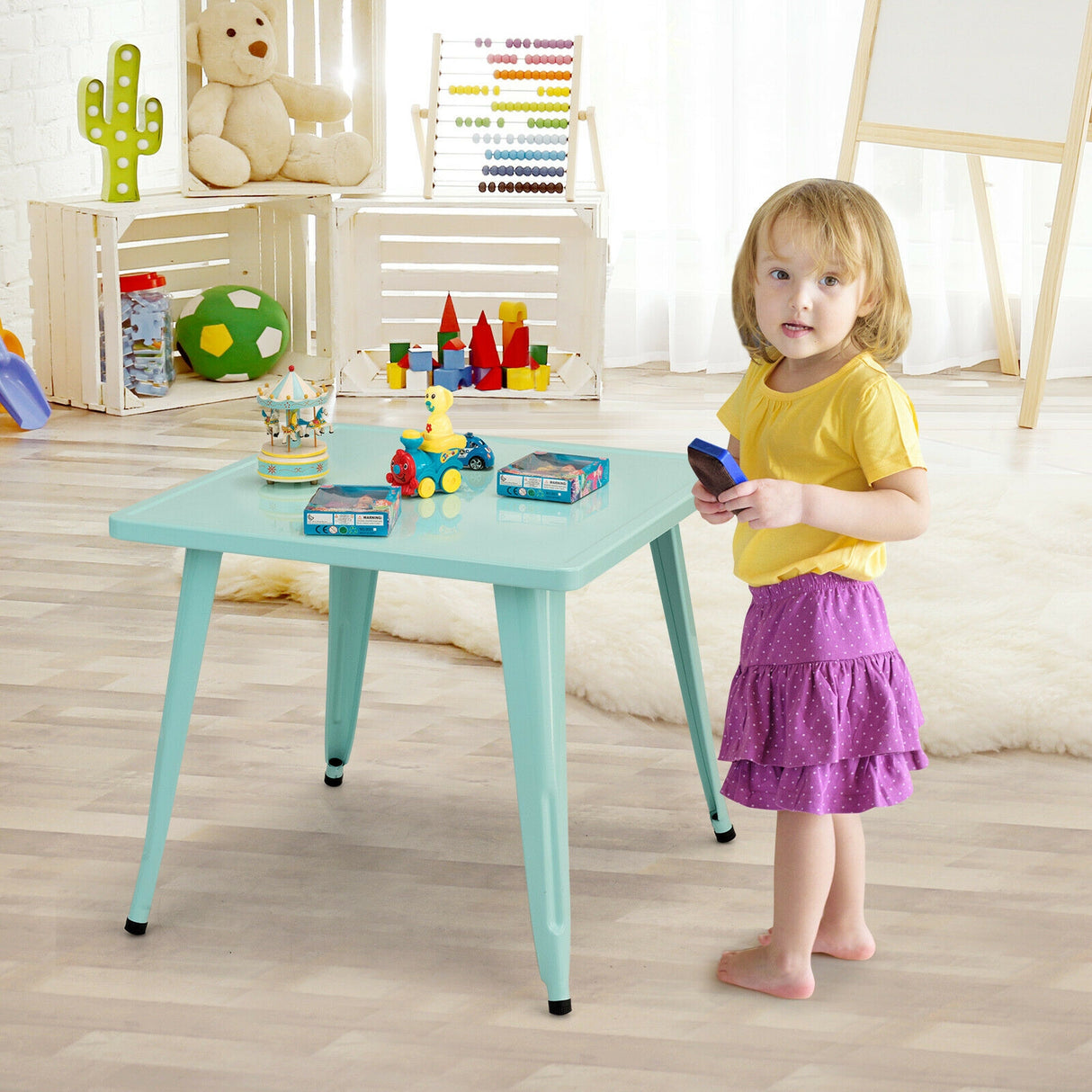 27 Inch Kids Square Steel Table Play Learn Activity Table-Blue
