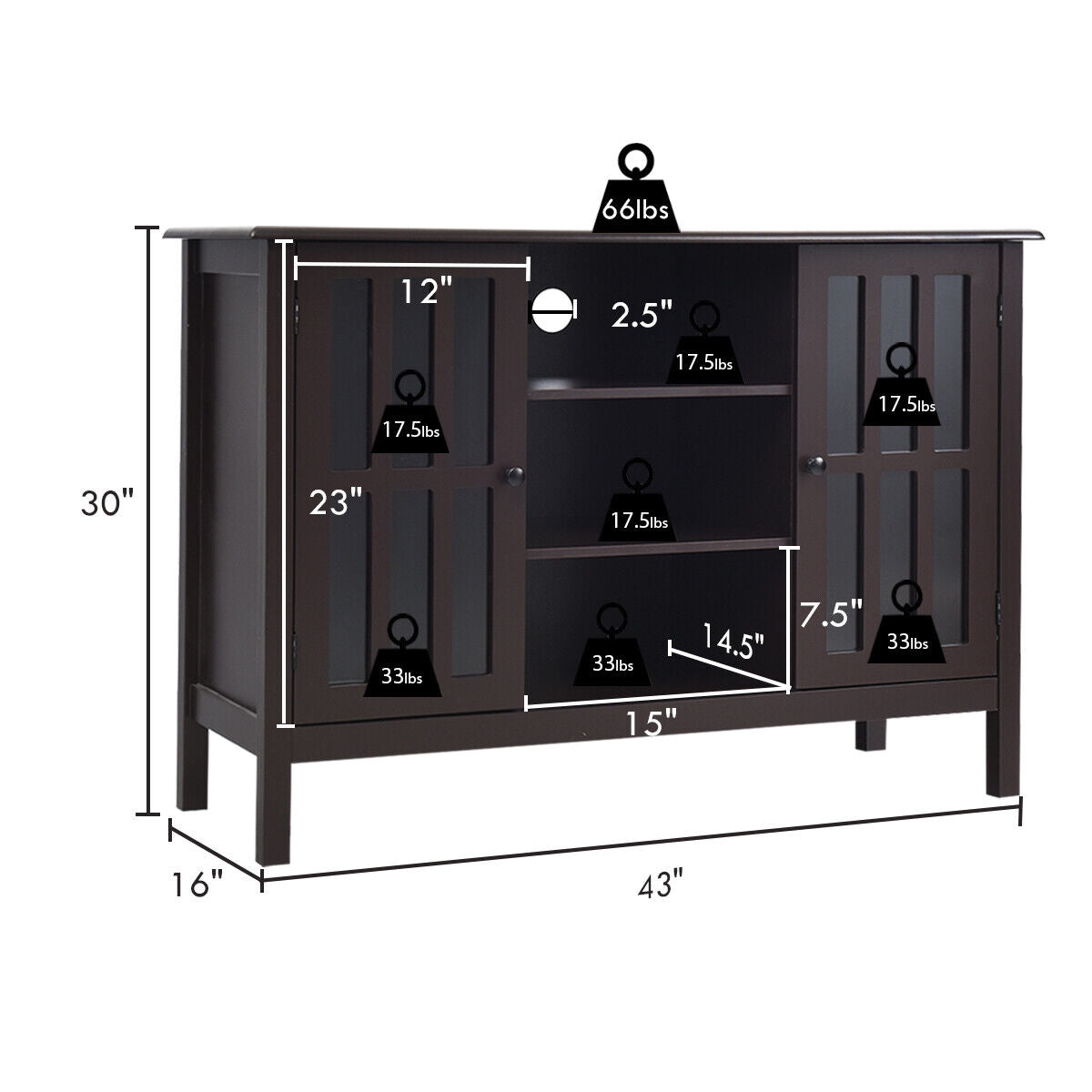 Wooden TV Stand Console Cabinet for 50 Inch TV