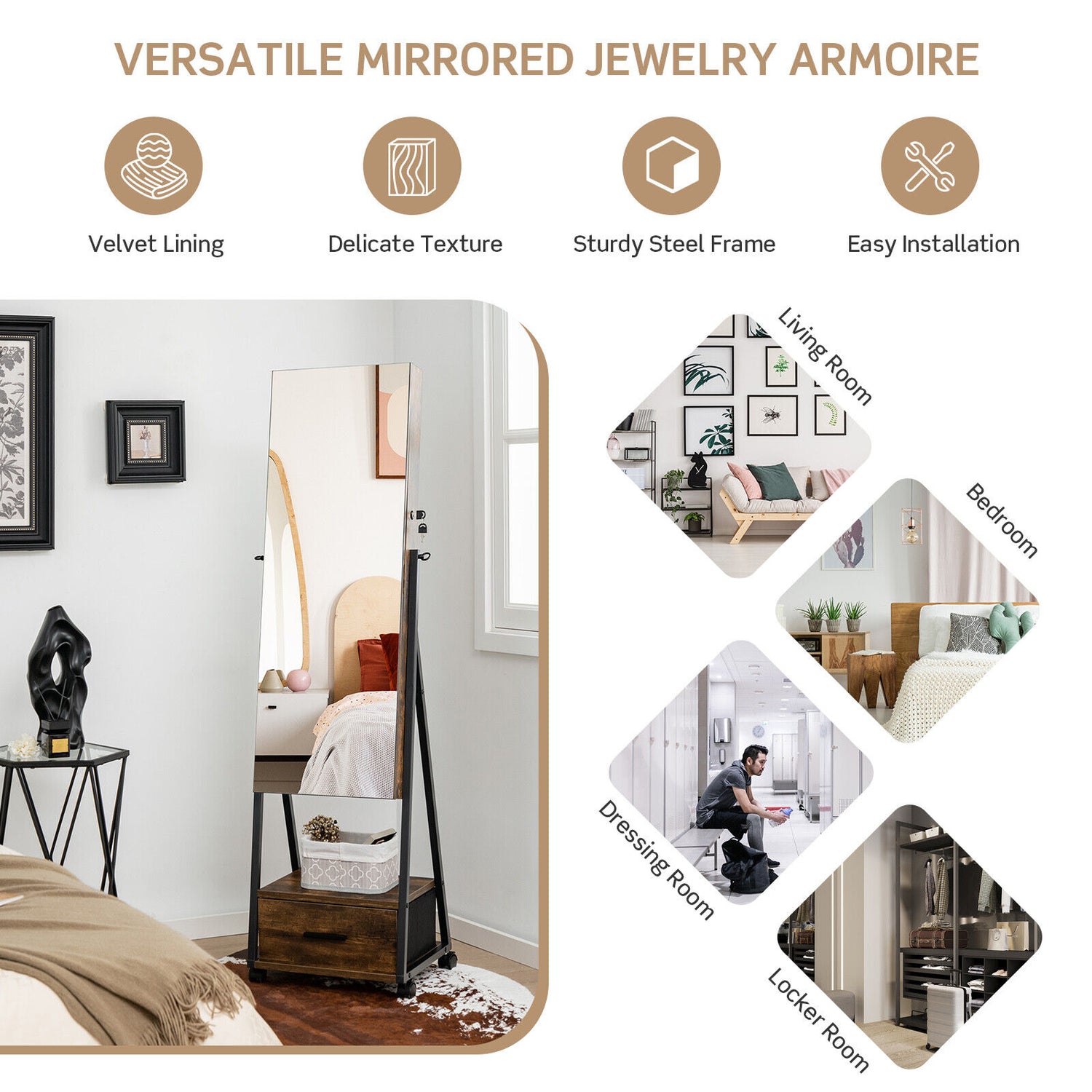 Jewelry Cabinet with Full Length Mirror
