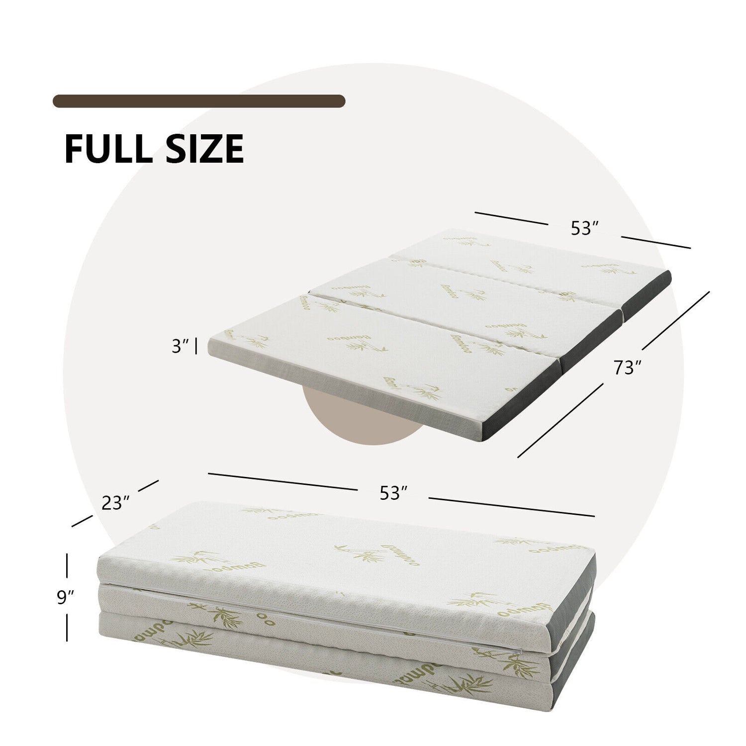 Queen 3 Inch Tri-fold Memory Foam Floor Mattress Topper Portable with Carrying Bag