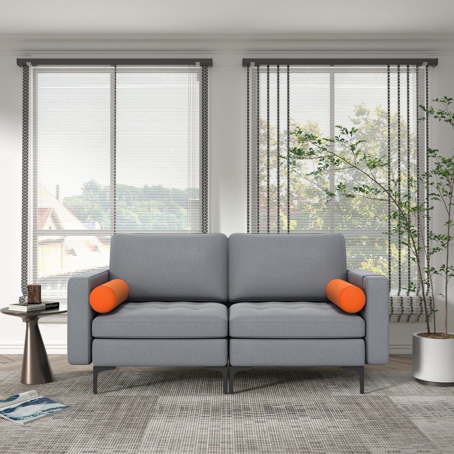 Modular 1/2/3/4-Seat L-Shaped Sectional Sofa Couch with Socket USB Port-2