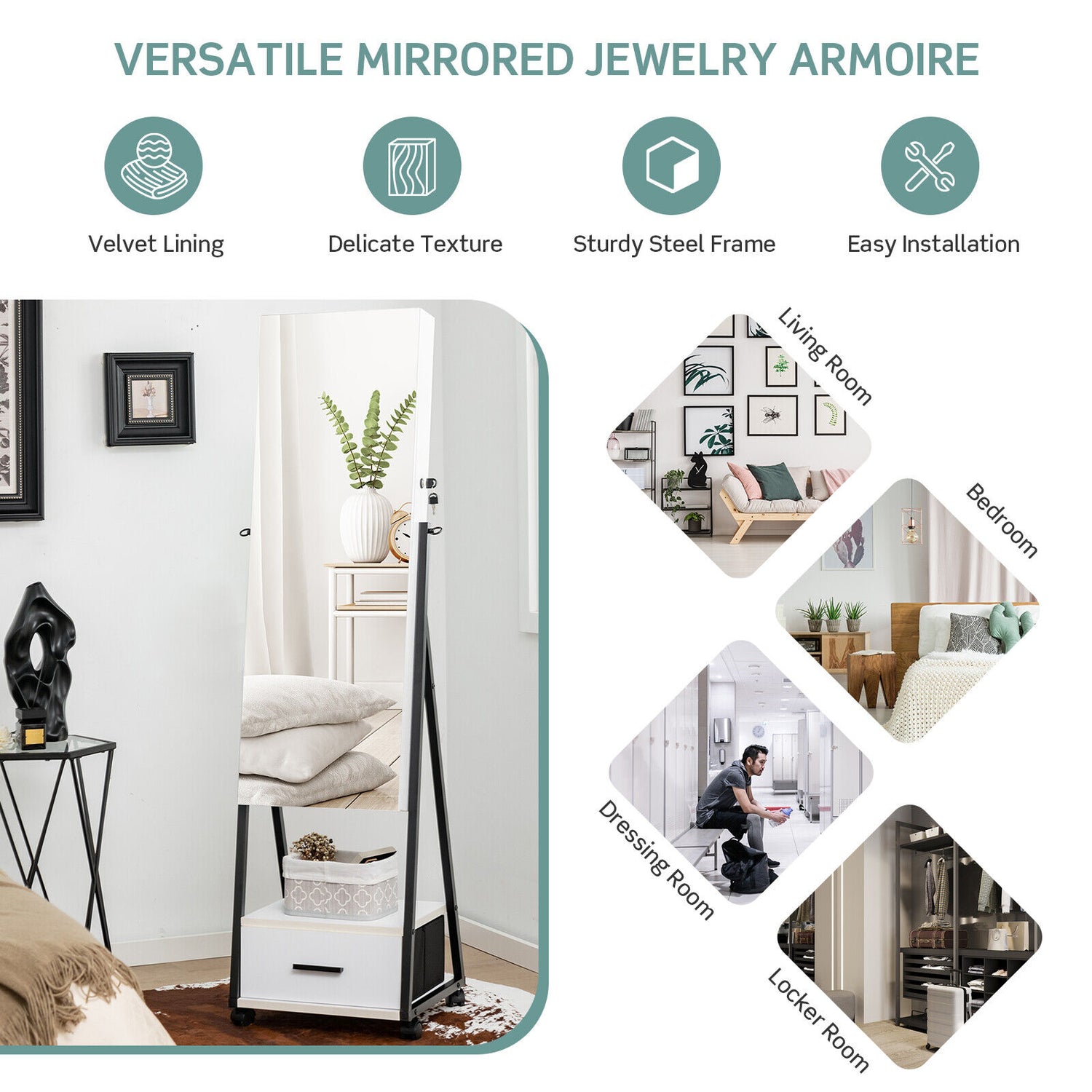 Jewelry Cabinet with Full Length Mirror