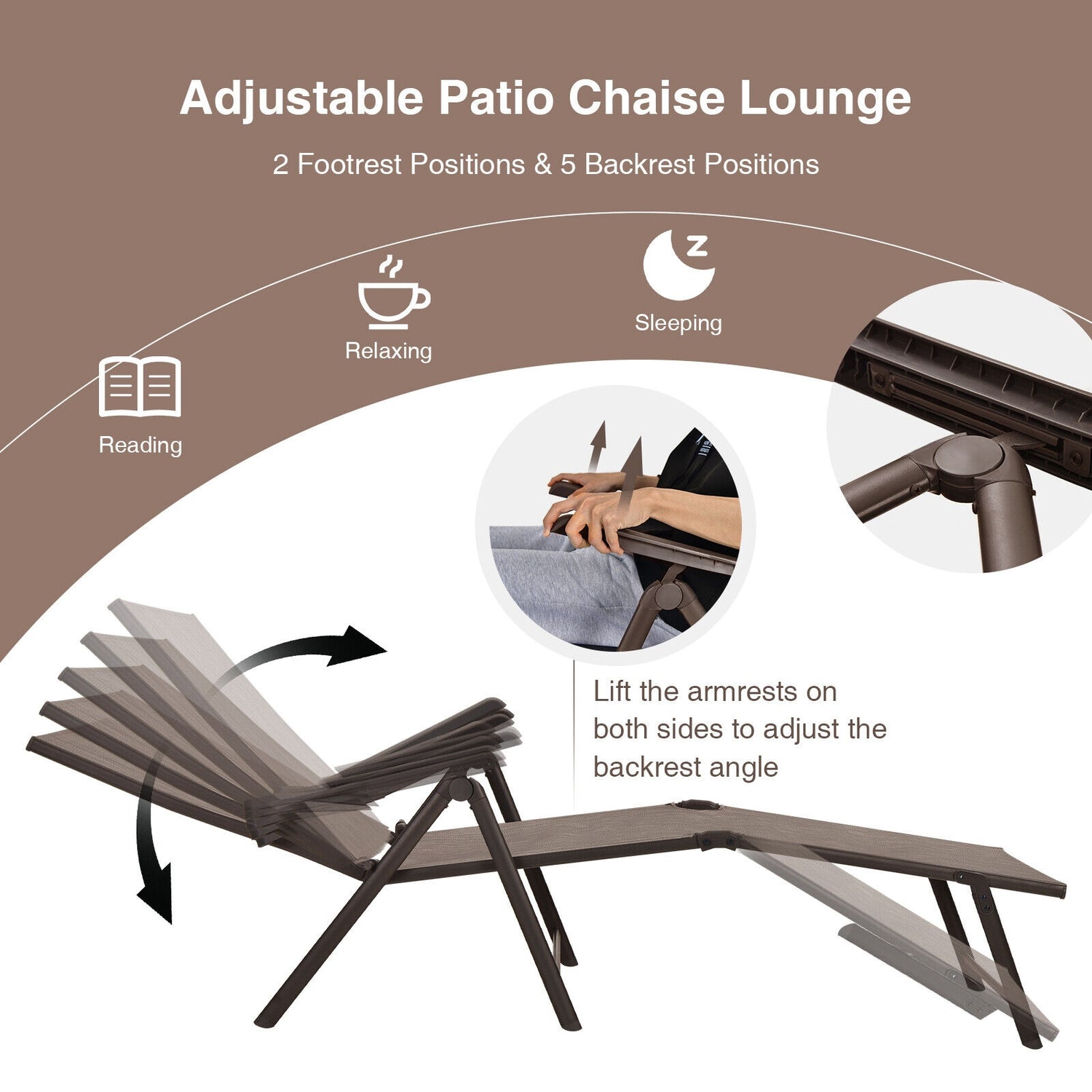 2 Pieces Foldable Chaise Lounge Chair with 2-Position Footrest