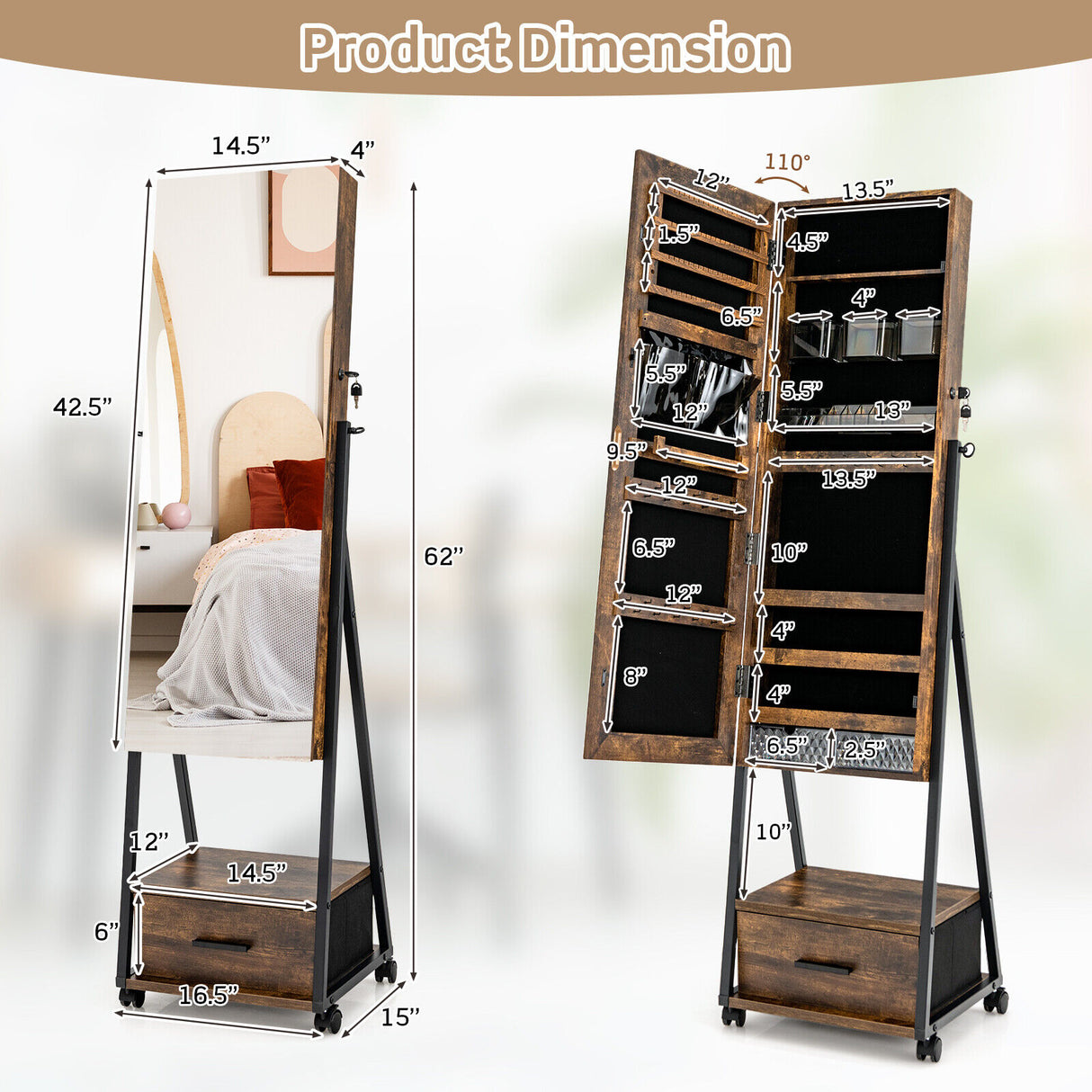 Jewelry Cabinet with Full Length Mirror