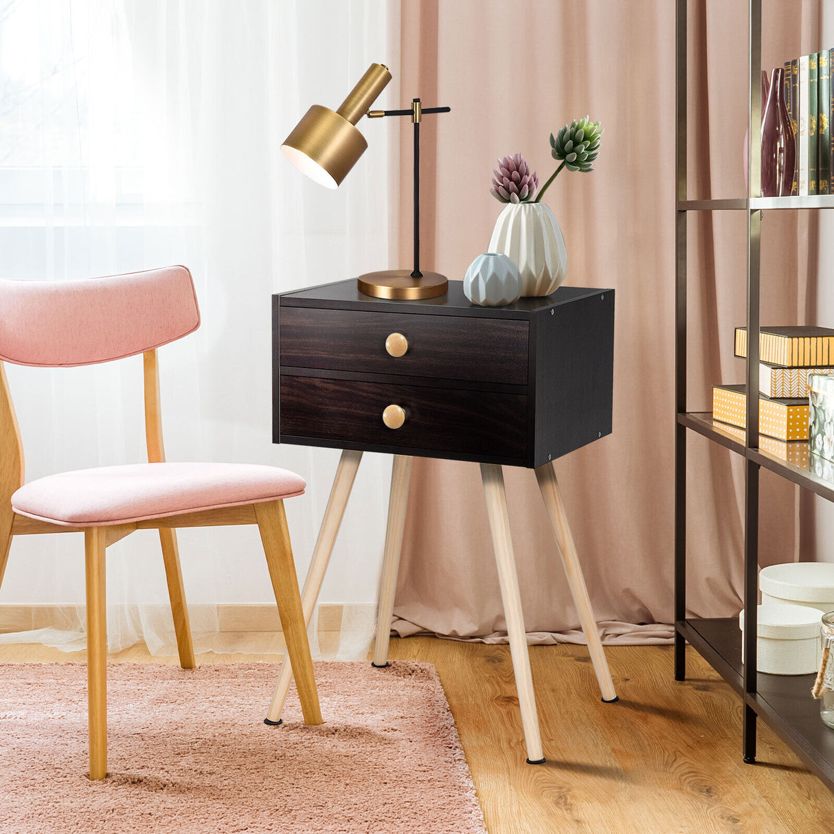 Modern Nightstand Bedside Table Mid Century with 2 Drawers