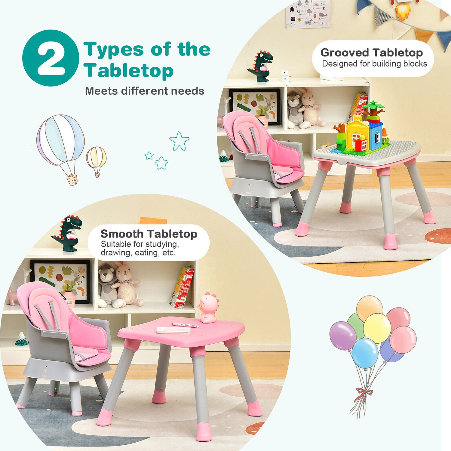 6-in-1 Convertible Baby High Chair with Adjustable Removable Tray