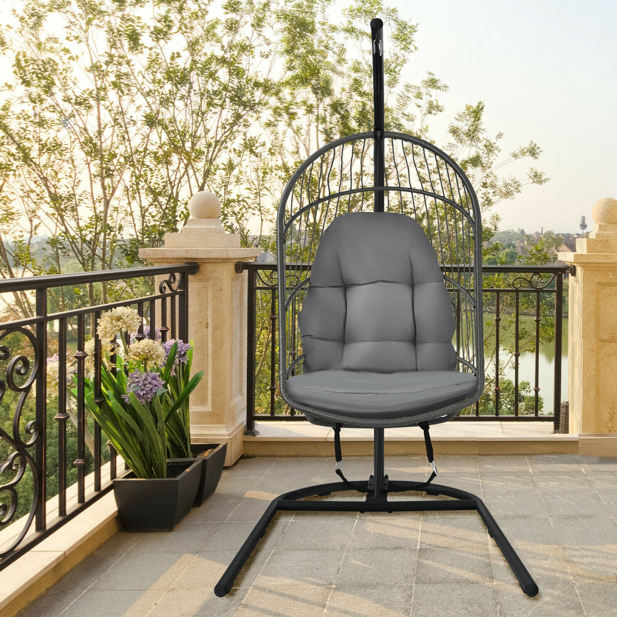 Hanging Wicker Egg Chair with Stand