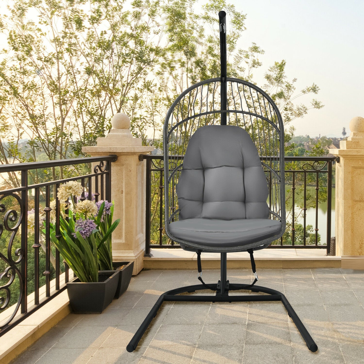 Hanging Wicker Egg Chair with Stand