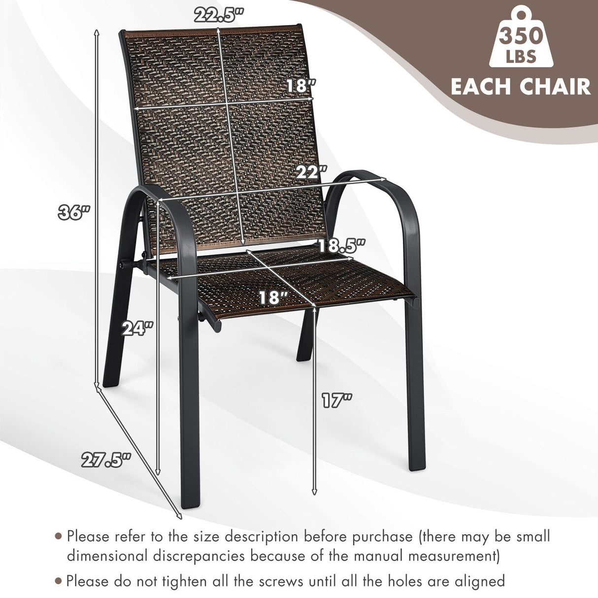 Set of 6 Outdoor PE Wicker Stackable Chairs with Sturdy Steel Frame