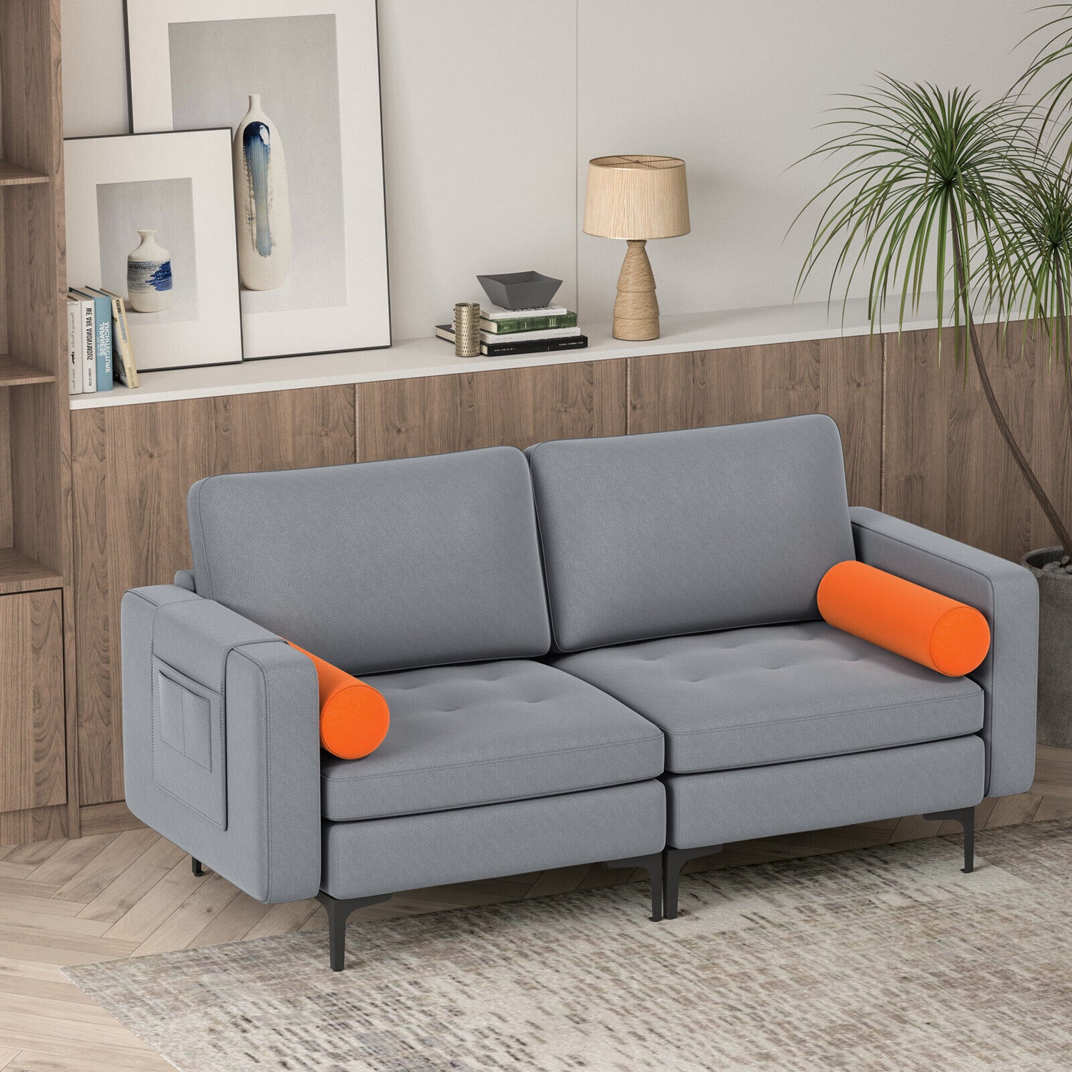 Modular 1/2/3/4-Seat L-Shaped Sectional Sofa Couch with Socket USB Port-2