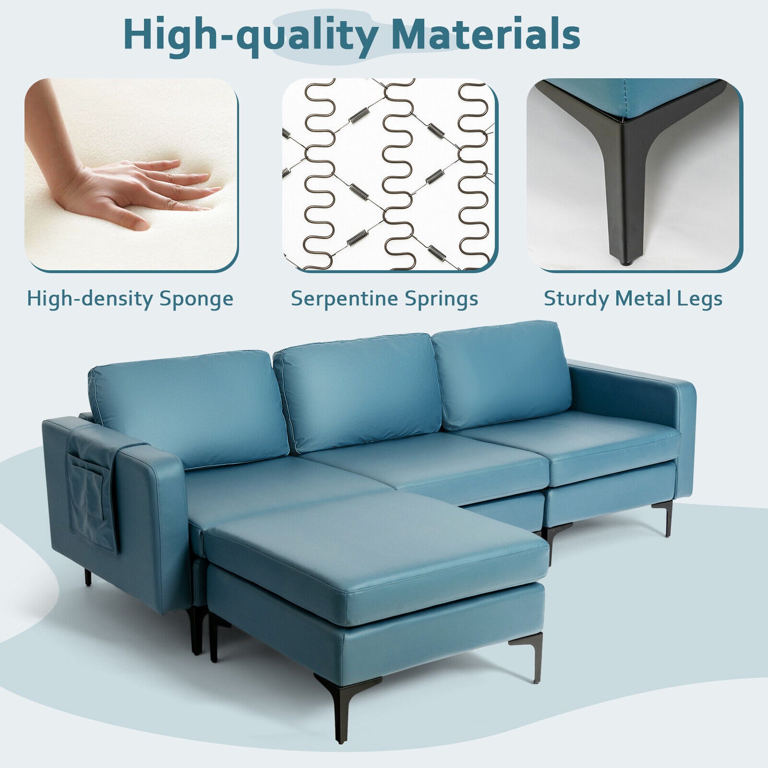 Modular 3-Seat L-shaped Sectional Sofa with Reversible Chaise and 2 USB Ports