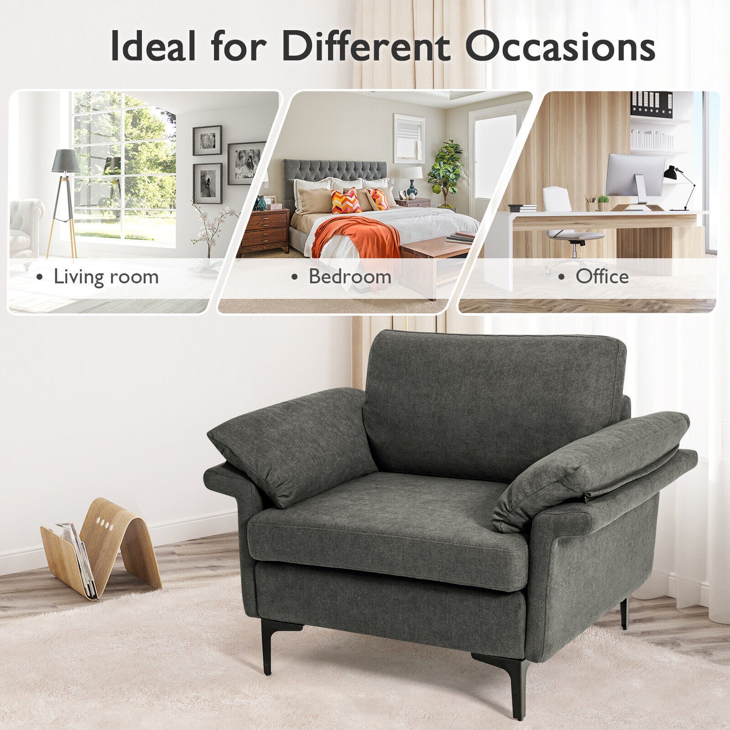 Modern Fabric Accent Armchair with Original Distributed Spring and Armrest Cushions