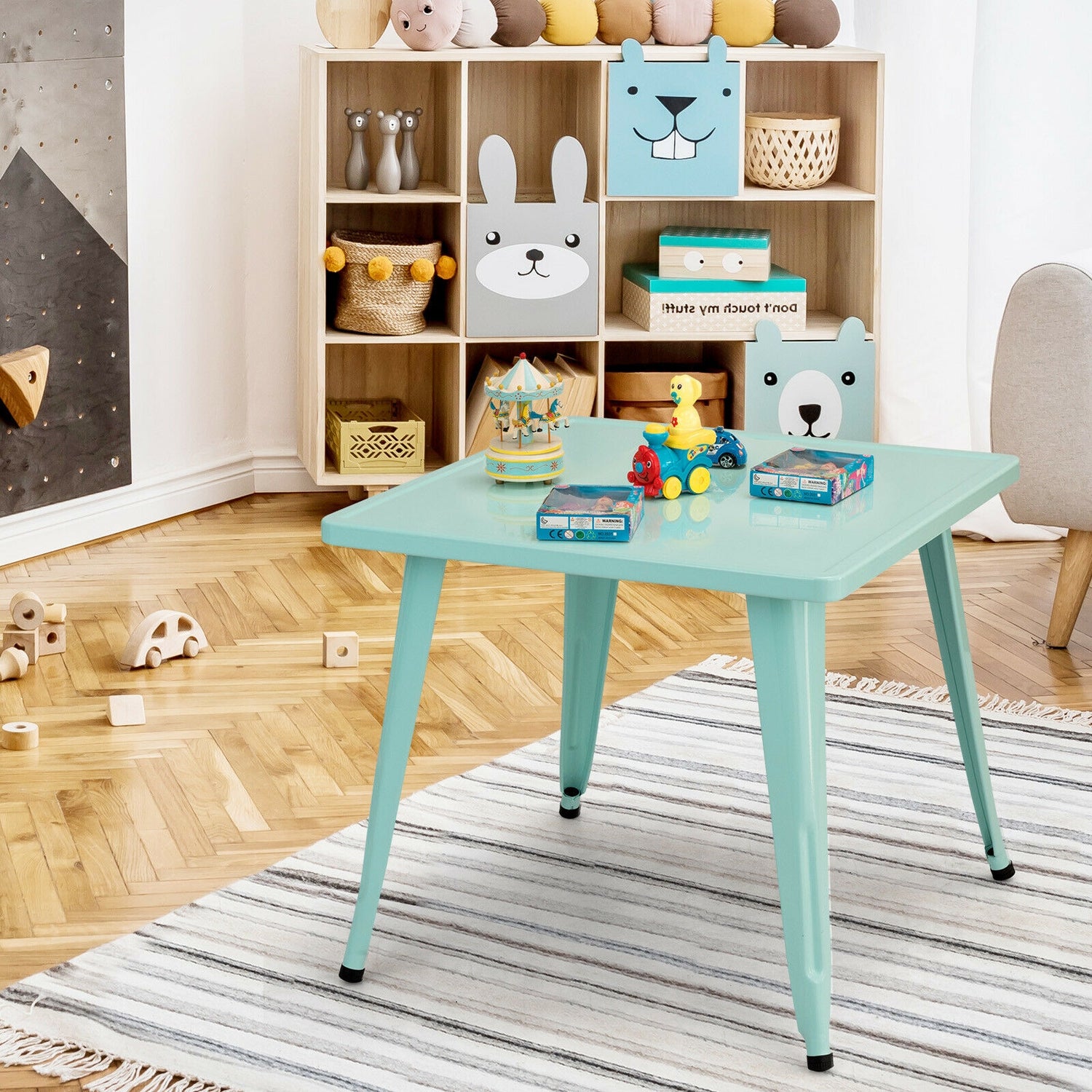 27 Inch Kids Square Steel Table Play Learn Activity Table-Blue