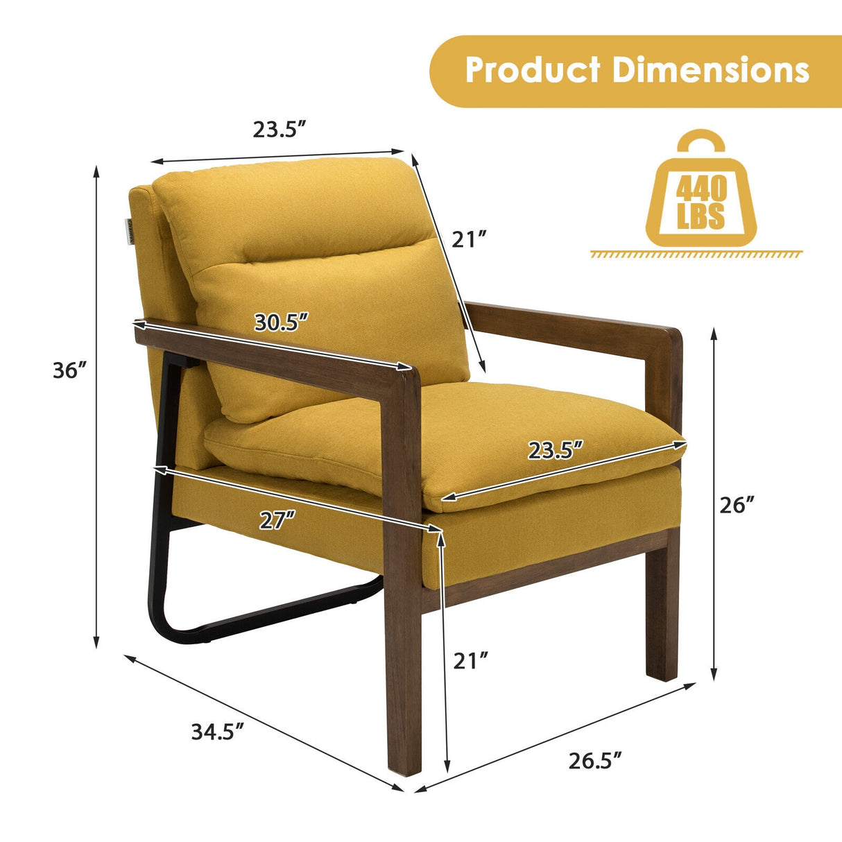 Single Sofa Chair with Extra-Thick Padded Backrest and Seat Cushion